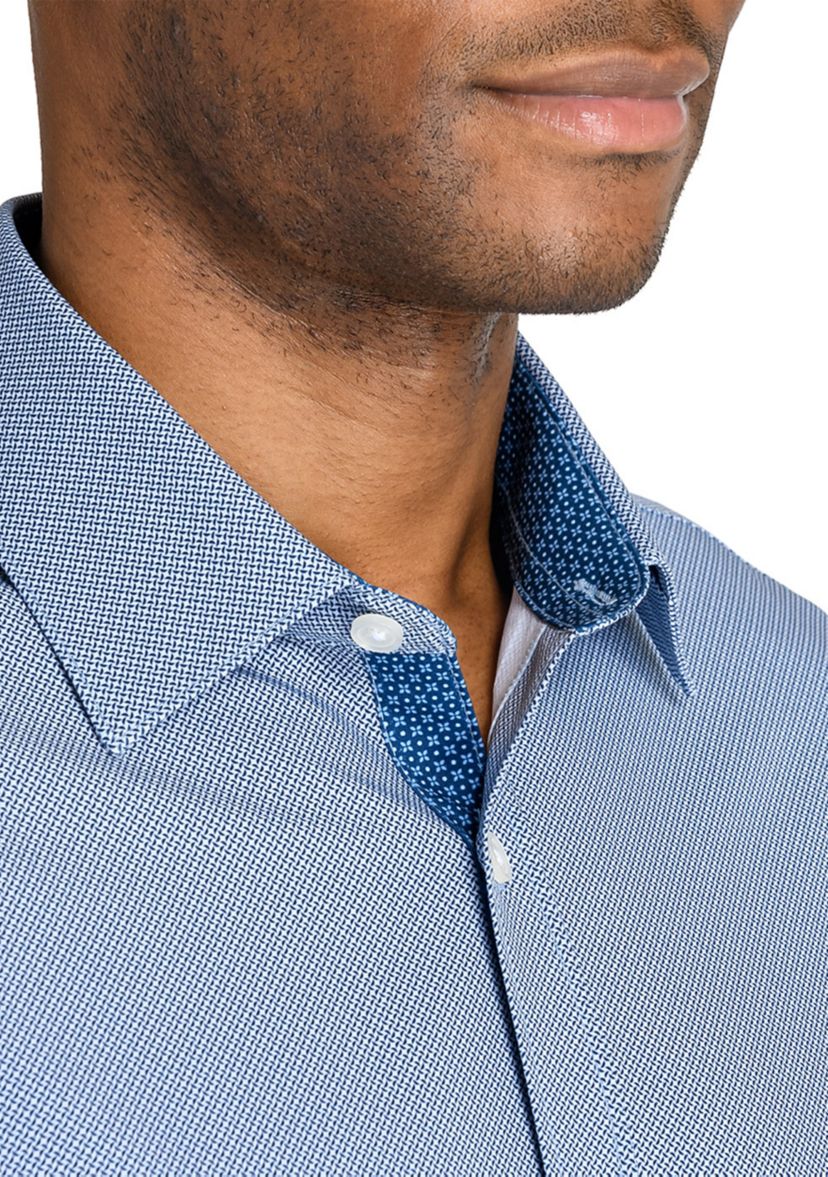 Mens Slim Fit Micro Print Performance Stretch Dress Shirt
