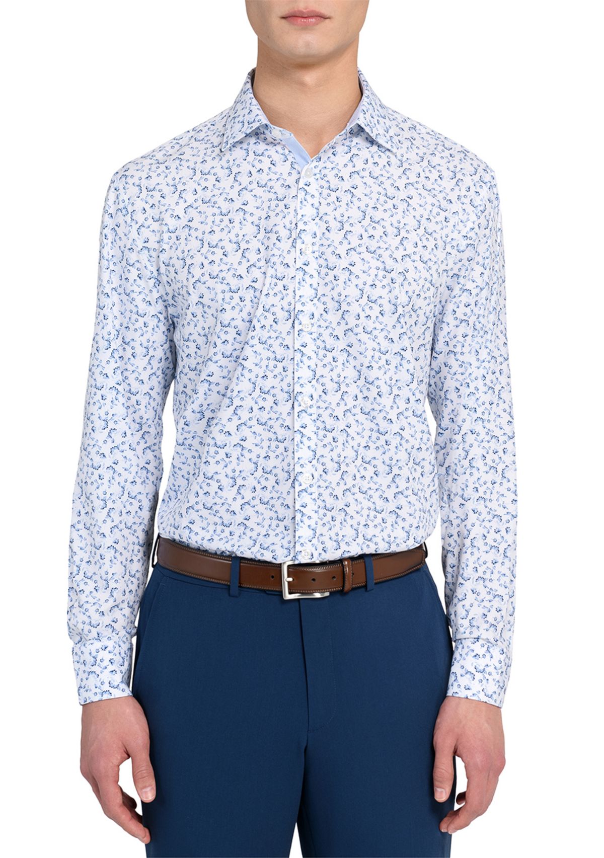 Mens  Slim Fit Floral Performance Stretch Dress Shirt