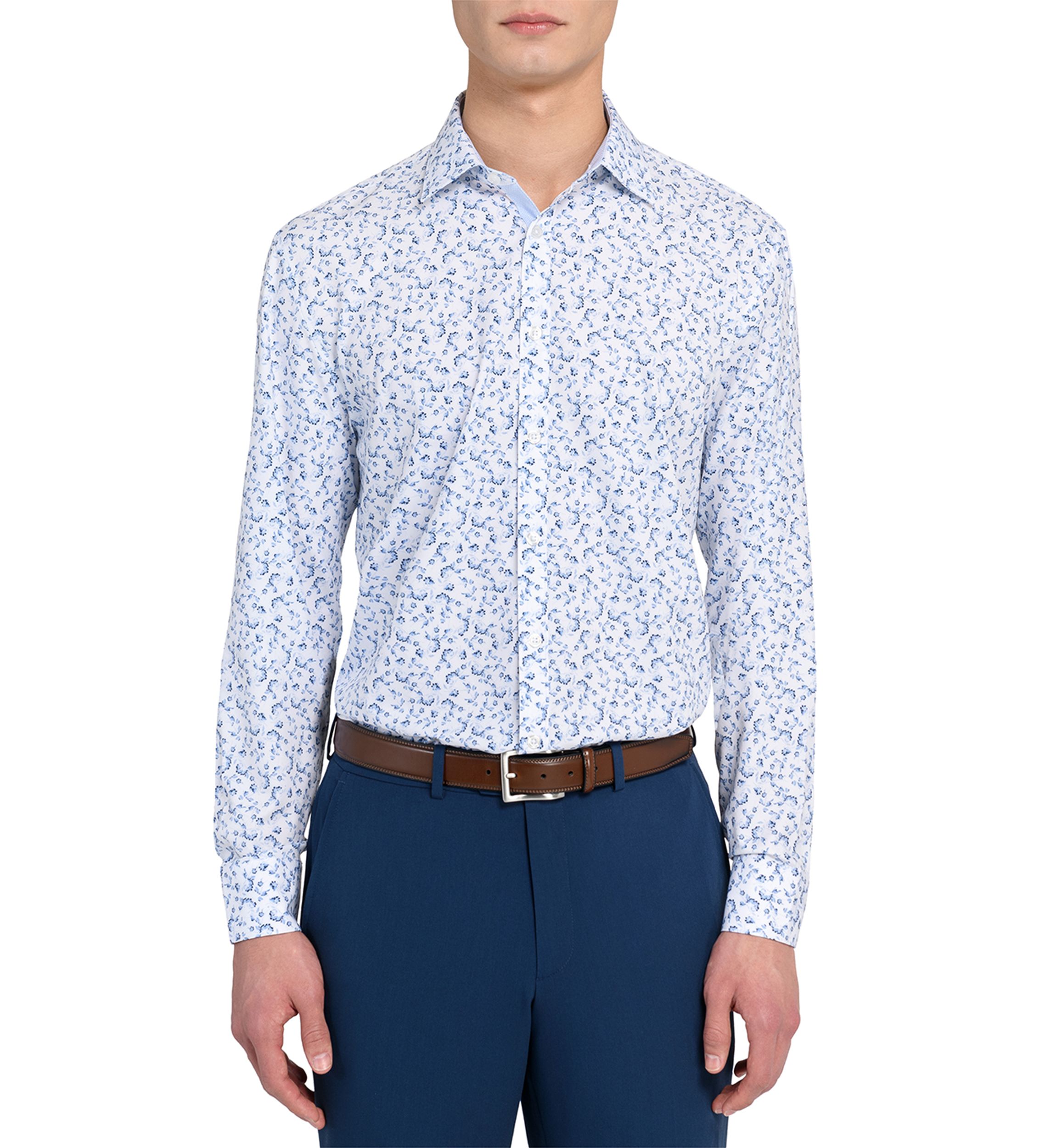 Mens  Slim Fit Floral Performance Stretch Dress Shirt