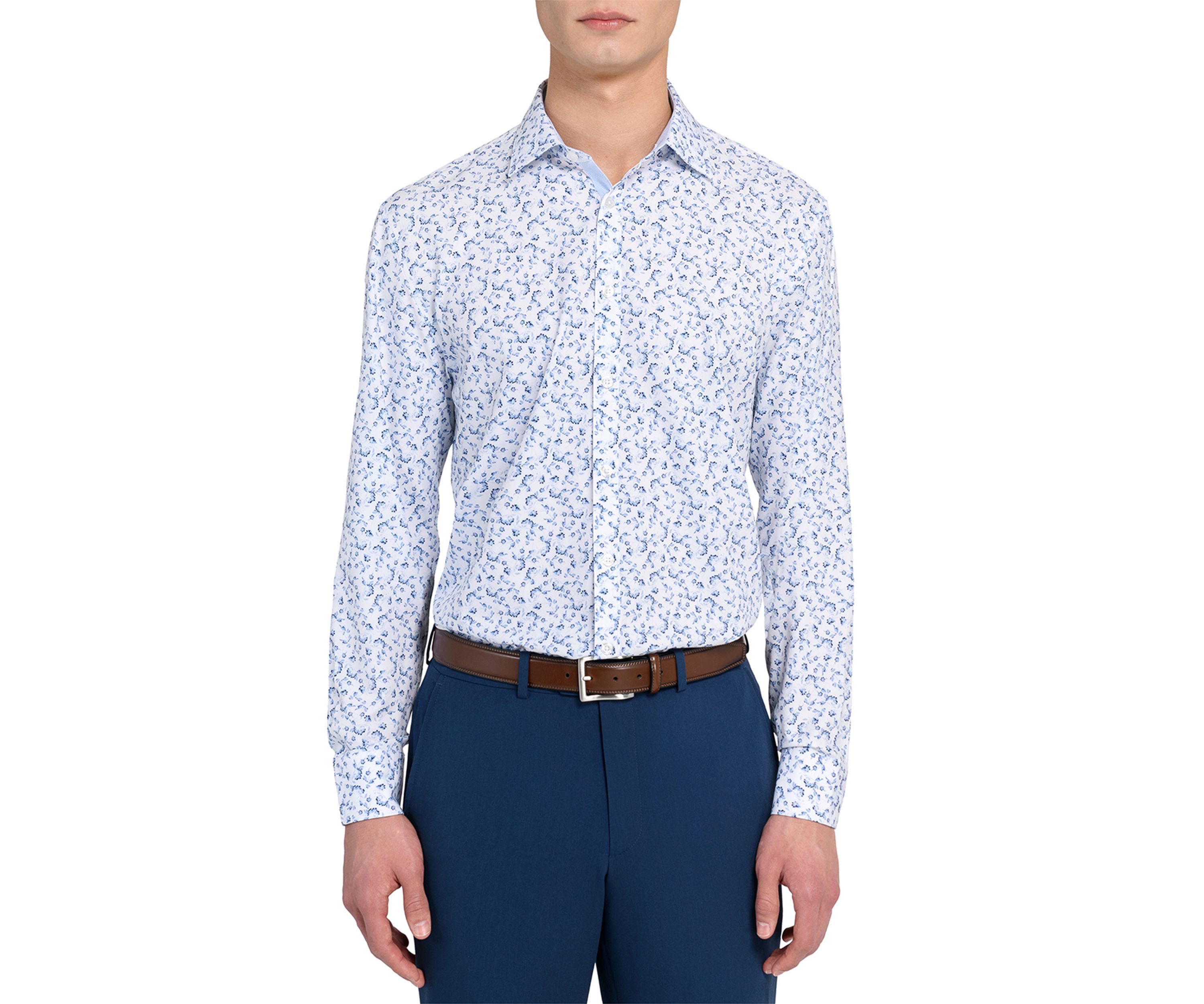 Mens  Slim Fit Floral Performance Stretch Dress Shirt
