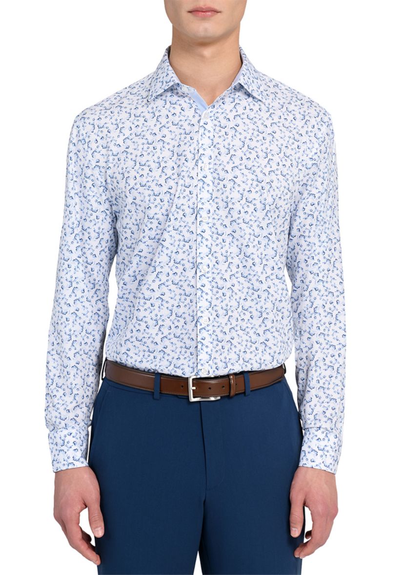 Mens  Slim Fit Floral Performance Stretch Dress Shirt