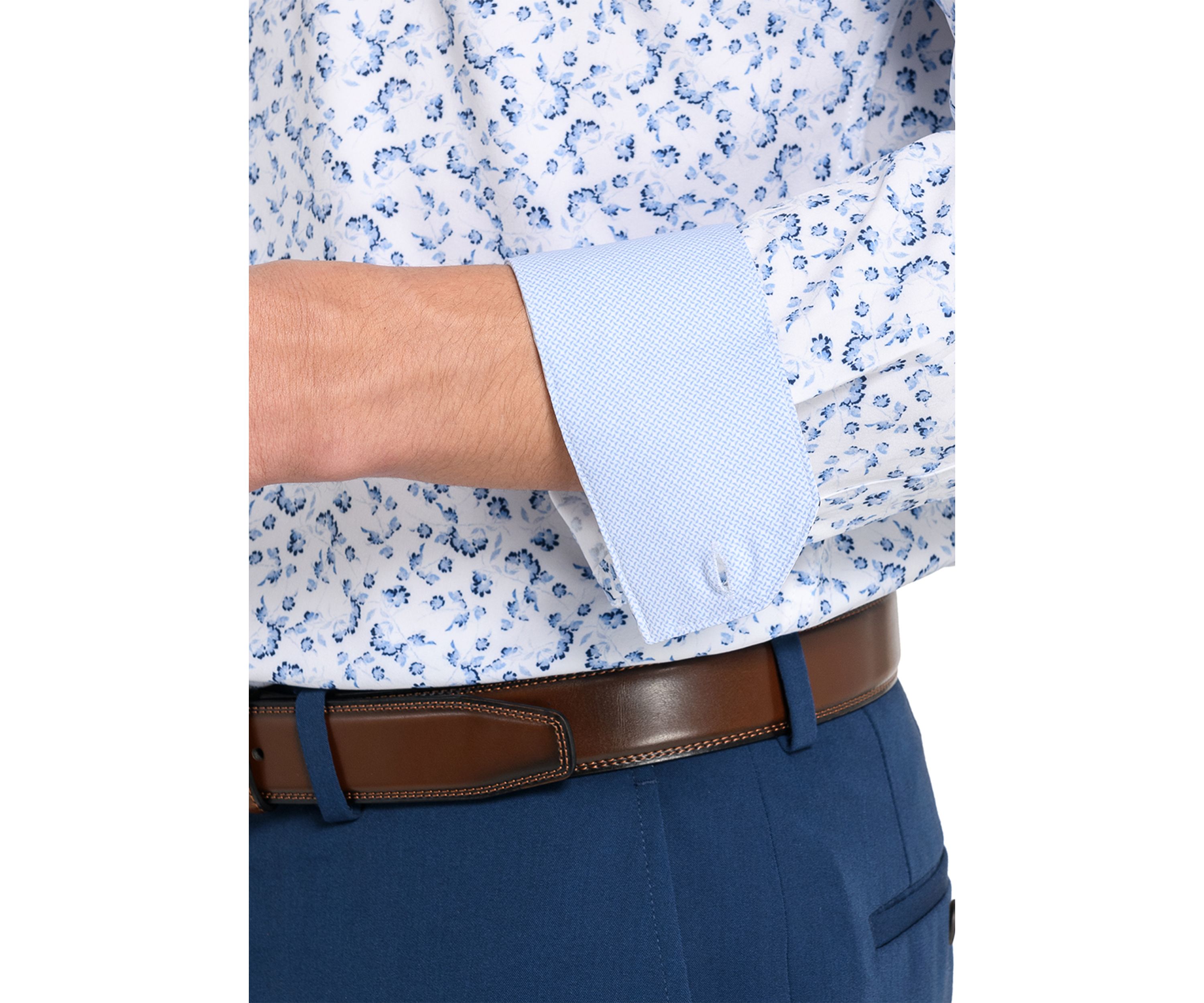 Mens  Slim Fit Floral Performance Stretch Dress Shirt