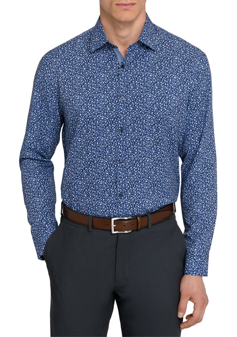 Mens Slim Fit Micro Floral Performance Stretch Dress Shirt