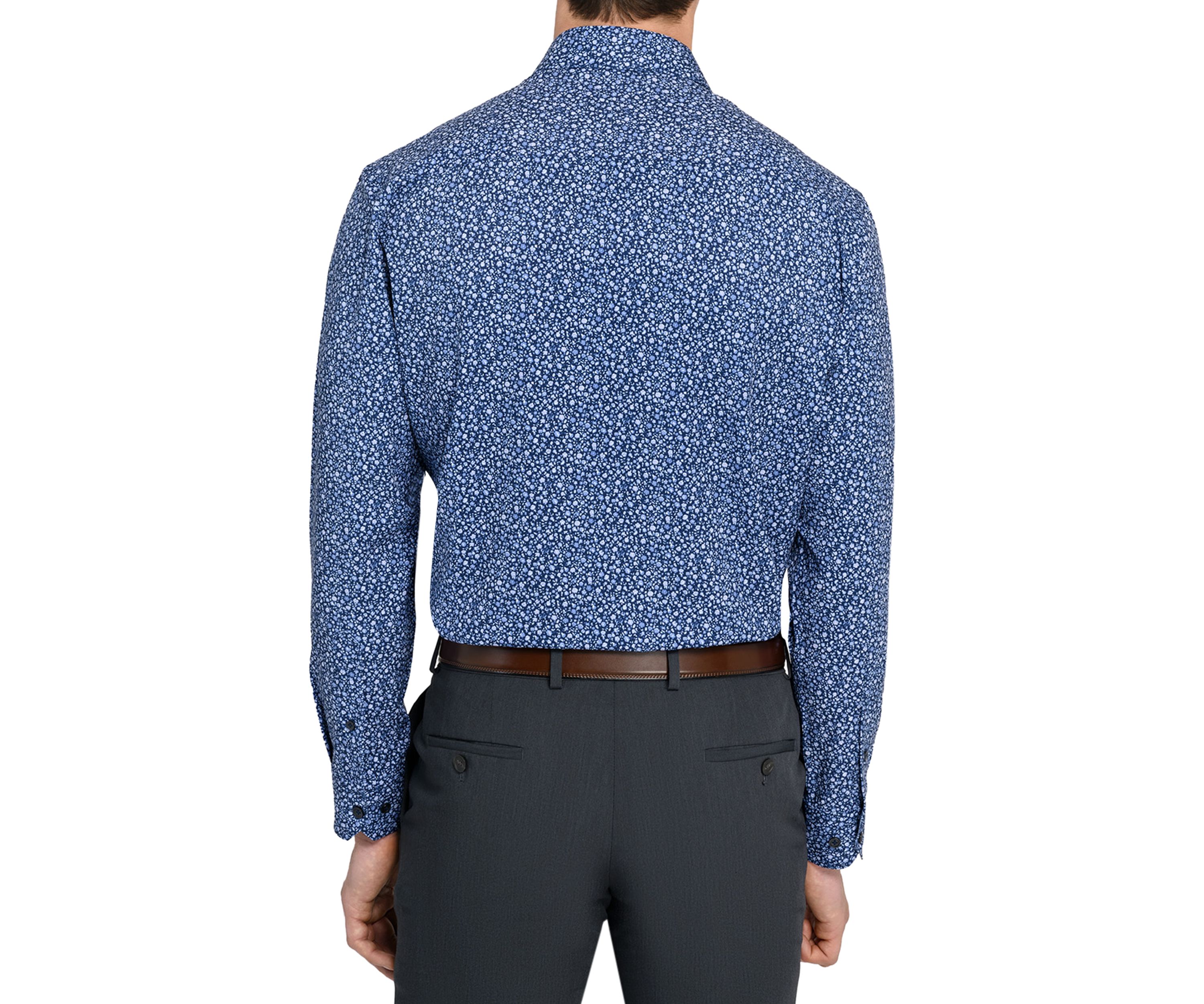 Mens Slim Fit Micro Floral Performance Stretch Dress Shirt