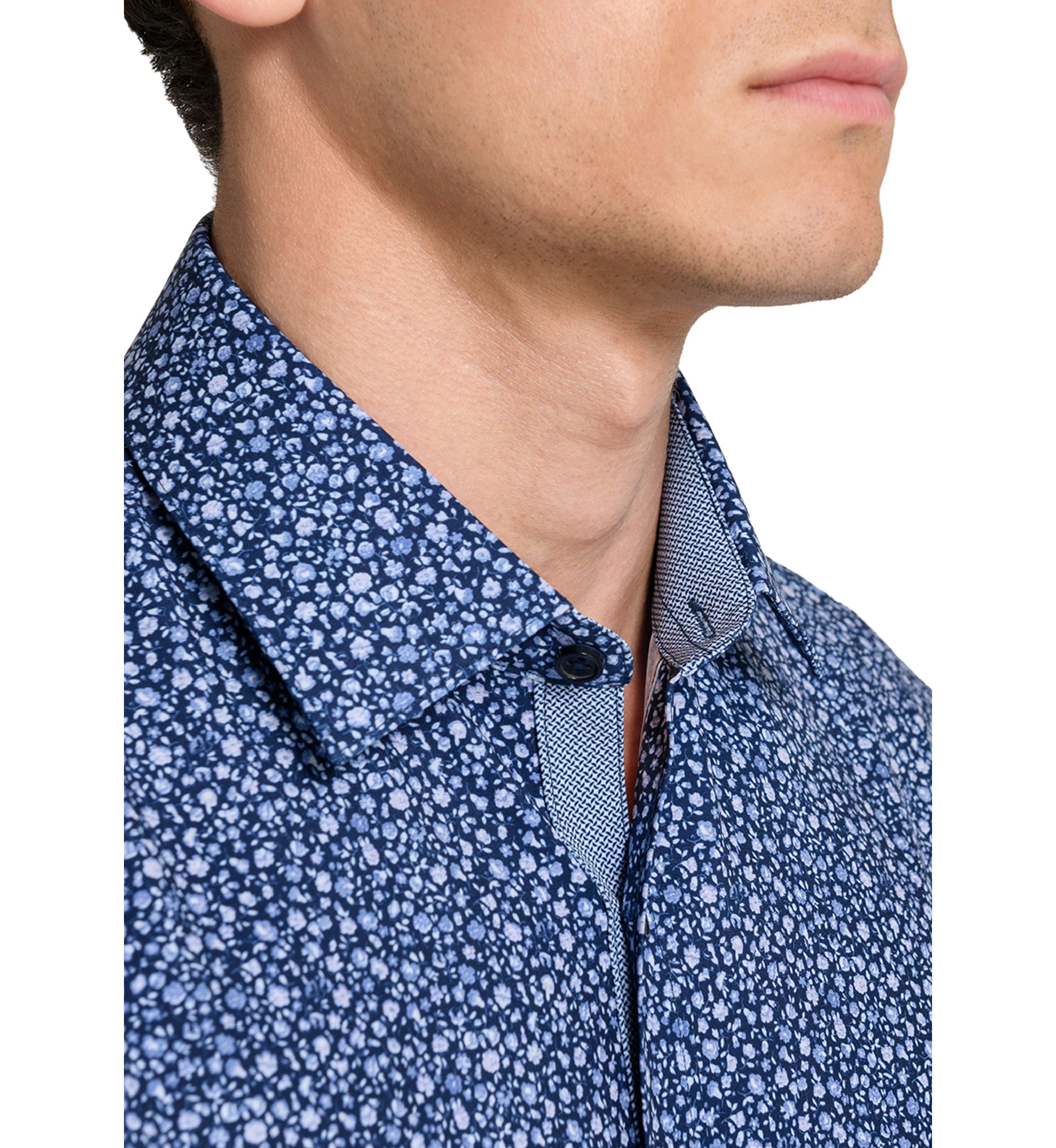 Mens Slim Fit Micro Floral Performance Stretch Dress Shirt