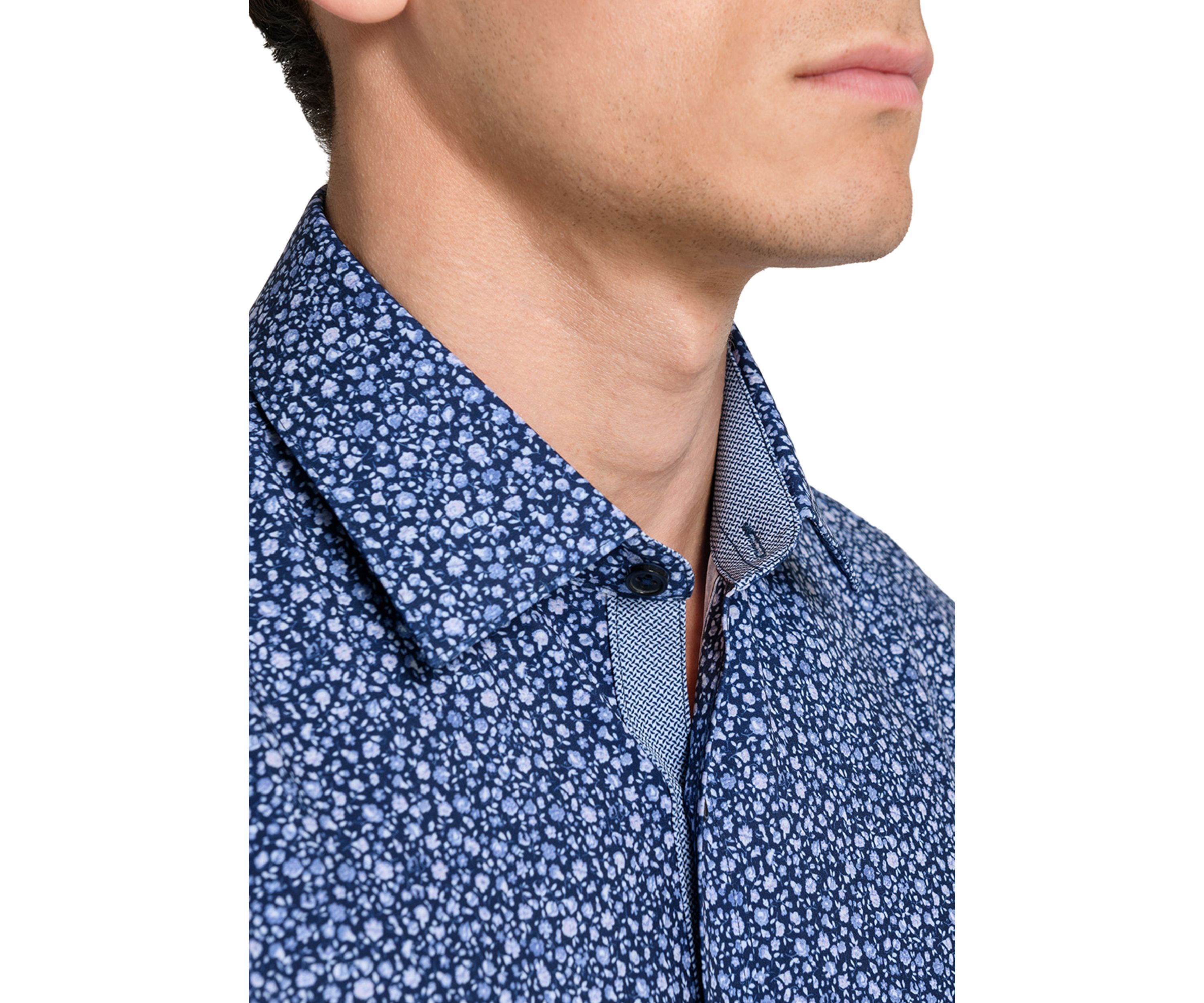 Mens Slim Fit Micro Floral Performance Stretch Dress Shirt
