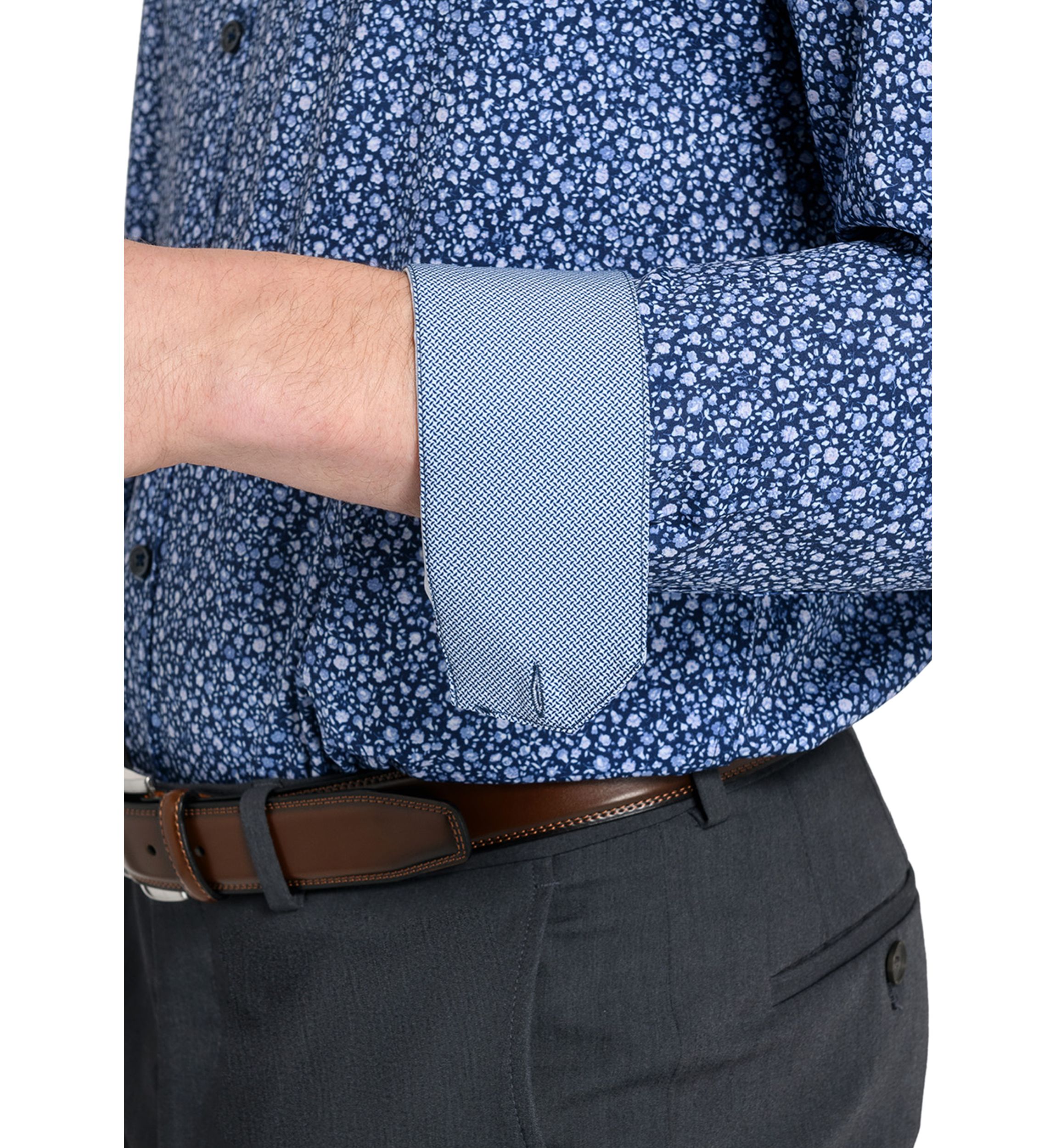 Mens Slim Fit Micro Floral Performance Stretch Dress Shirt