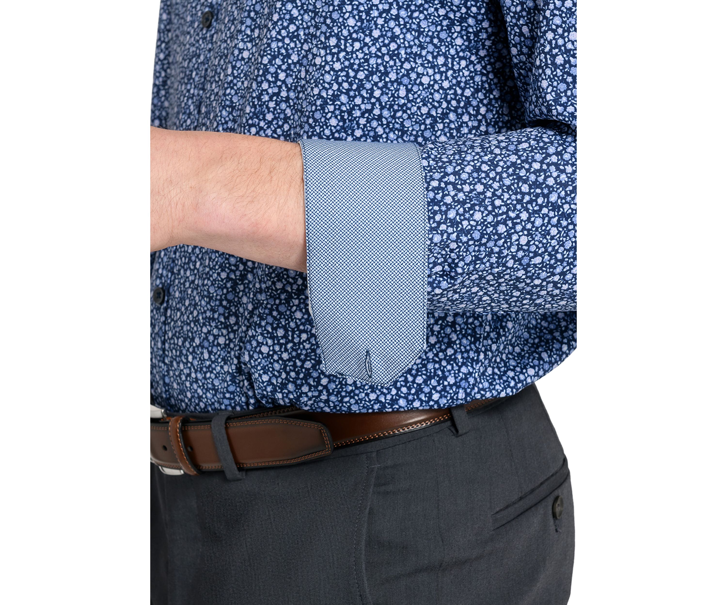 Mens Slim Fit Micro Floral Performance Stretch Dress Shirt