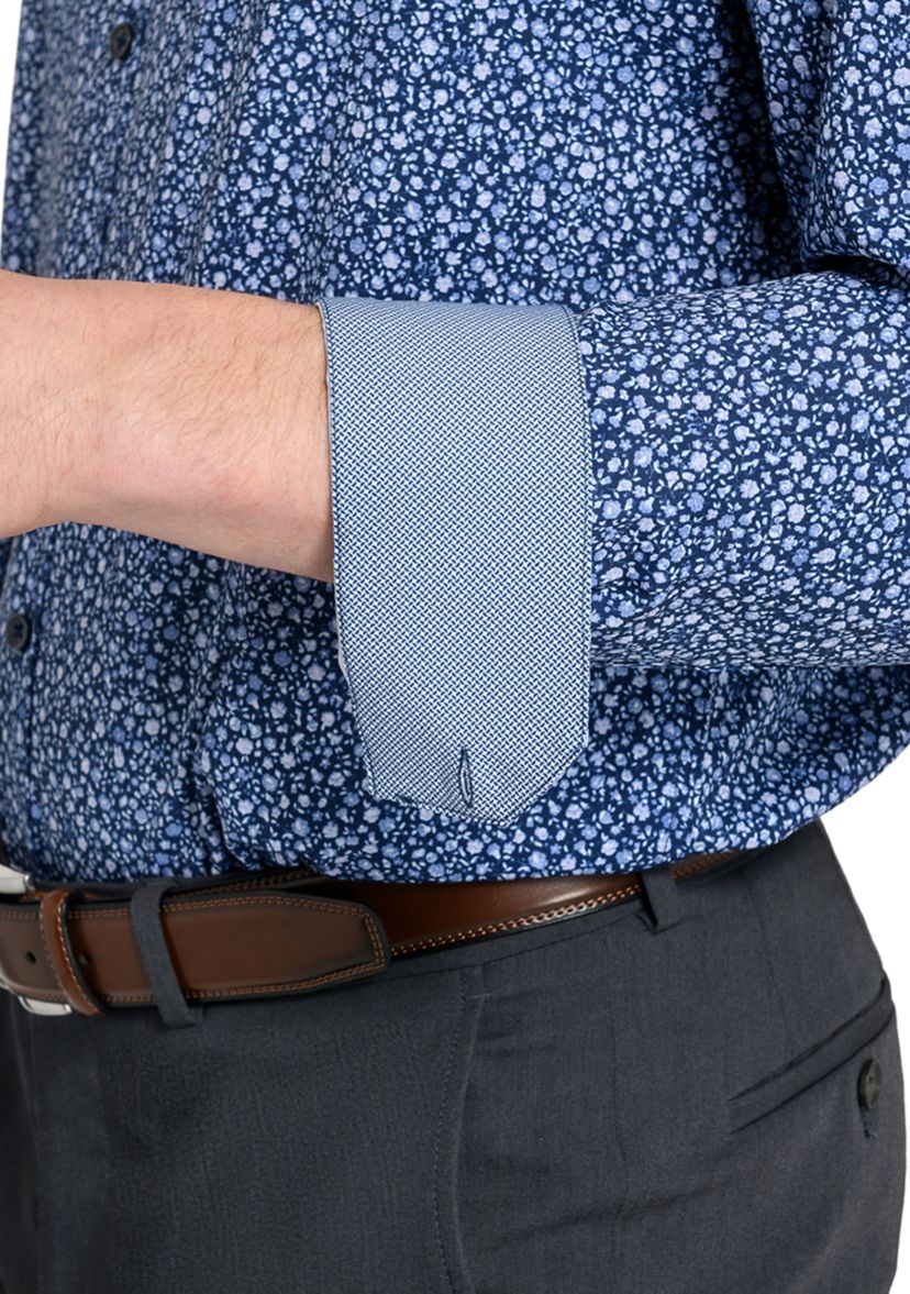Mens Slim Fit Micro Floral Performance Stretch Dress Shirt