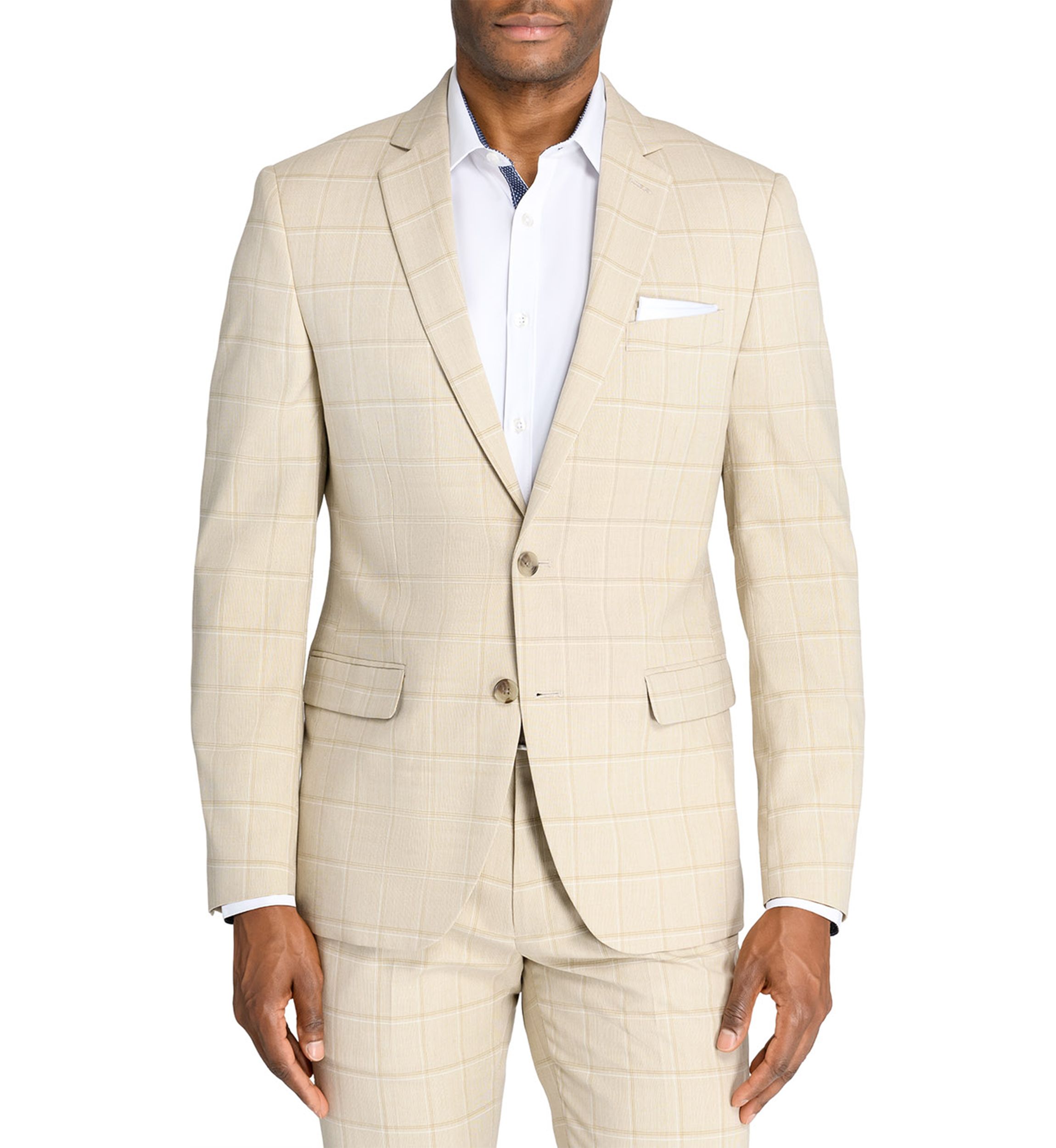  Slim Fit Tan Windowpane Suit Jacket