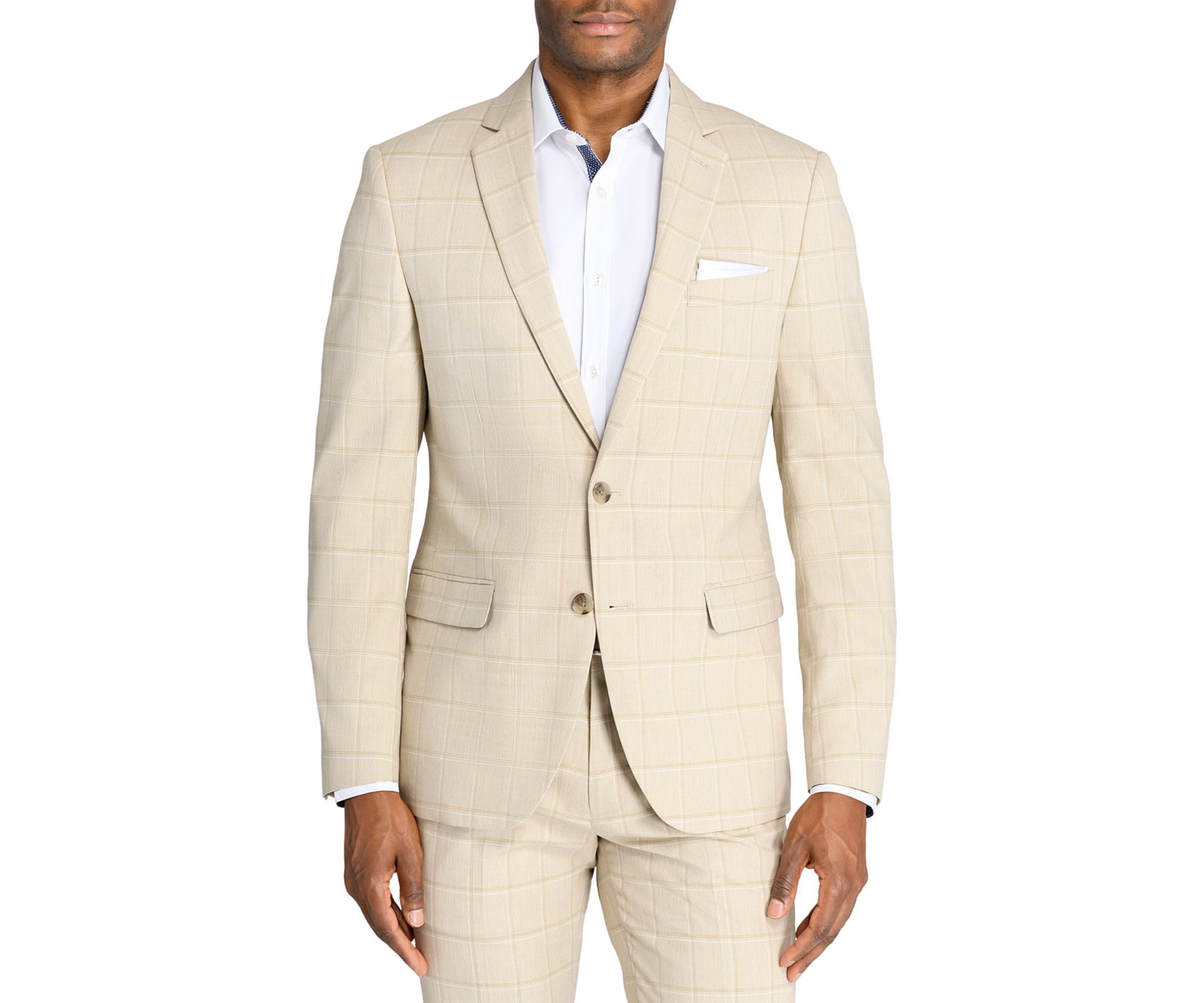  Slim Fit Tan Windowpane Suit Jacket