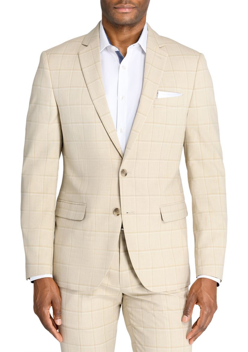  Slim Fit Tan Windowpane Suit Jacket