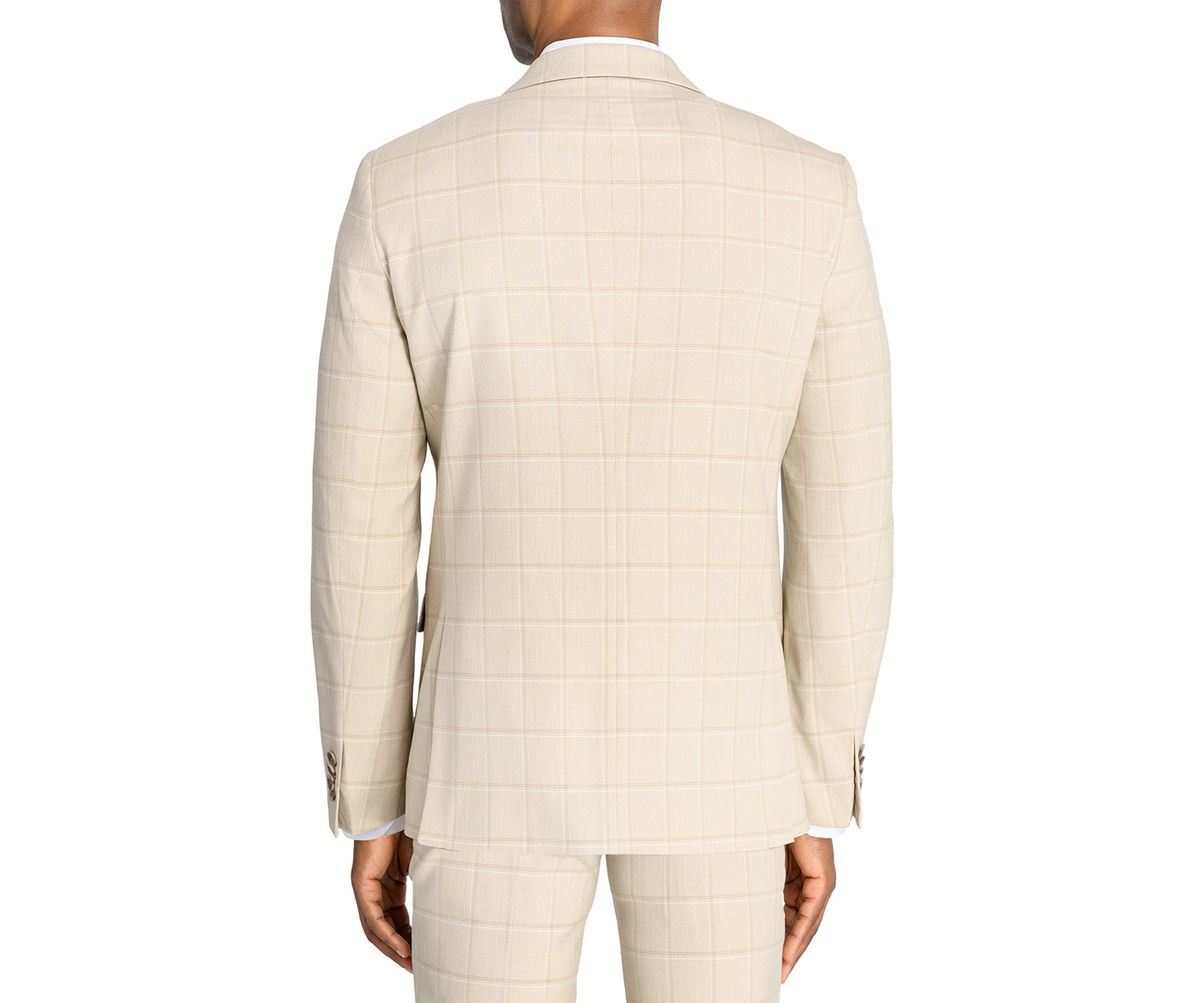  Slim Fit Tan Windowpane Suit Jacket