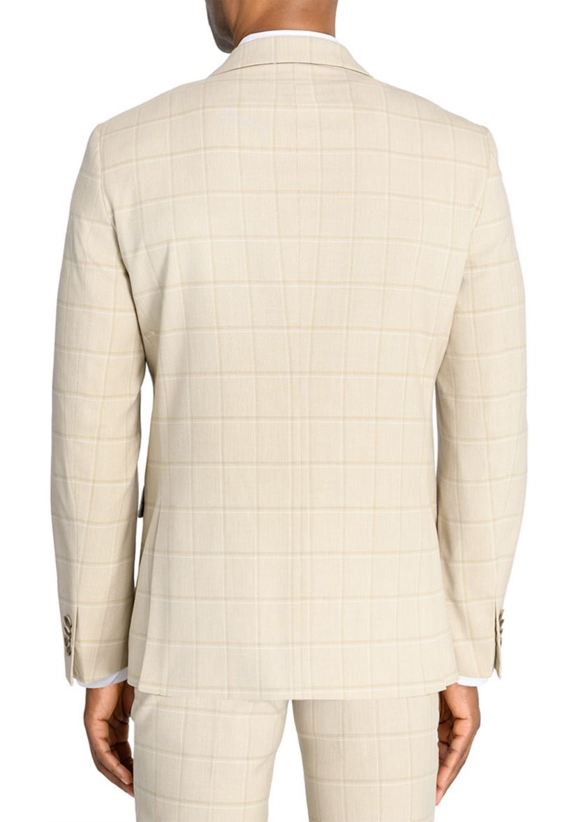  Slim Fit Tan Windowpane Suit Jacket