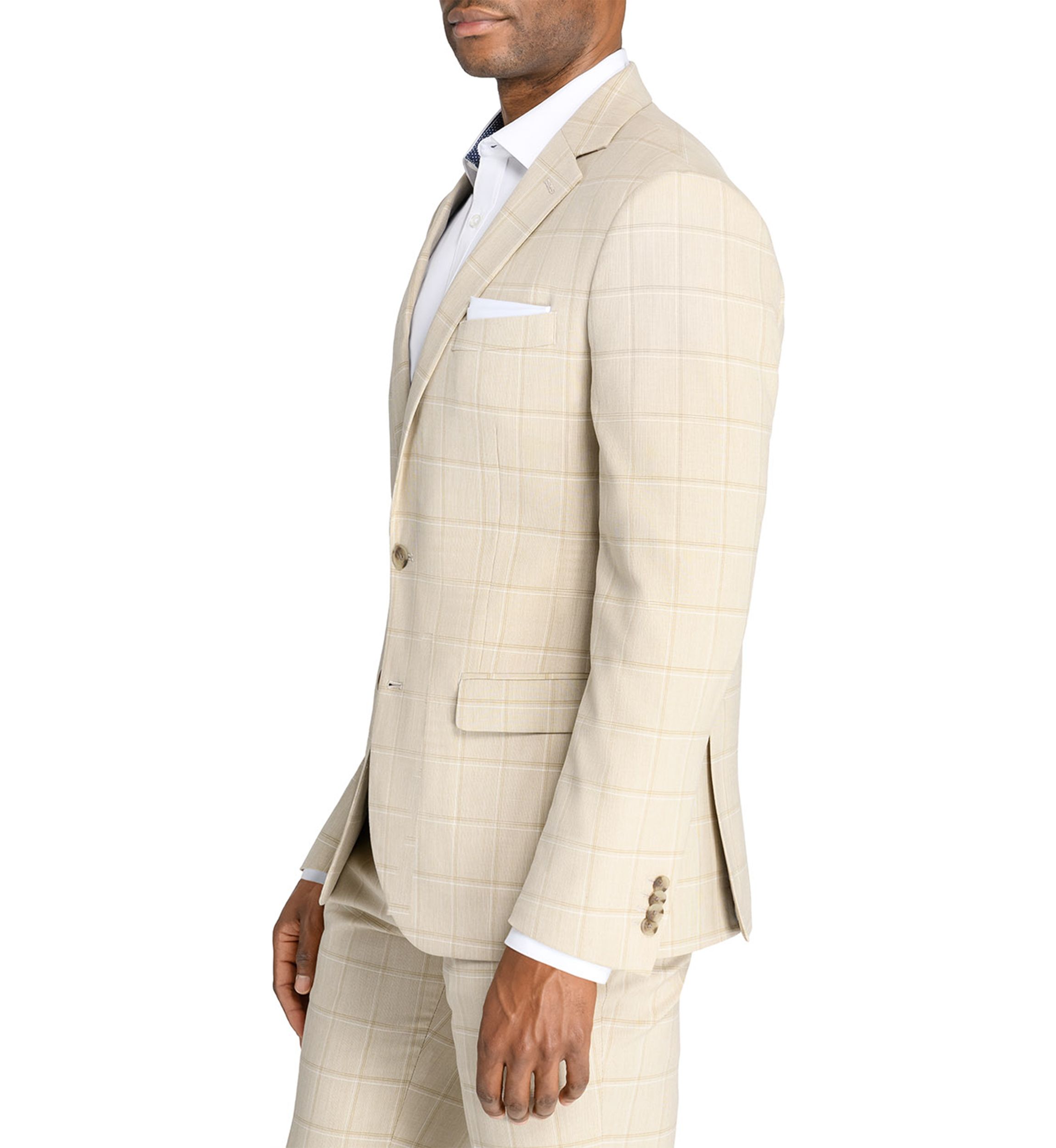  Slim Fit Tan Windowpane Suit Jacket