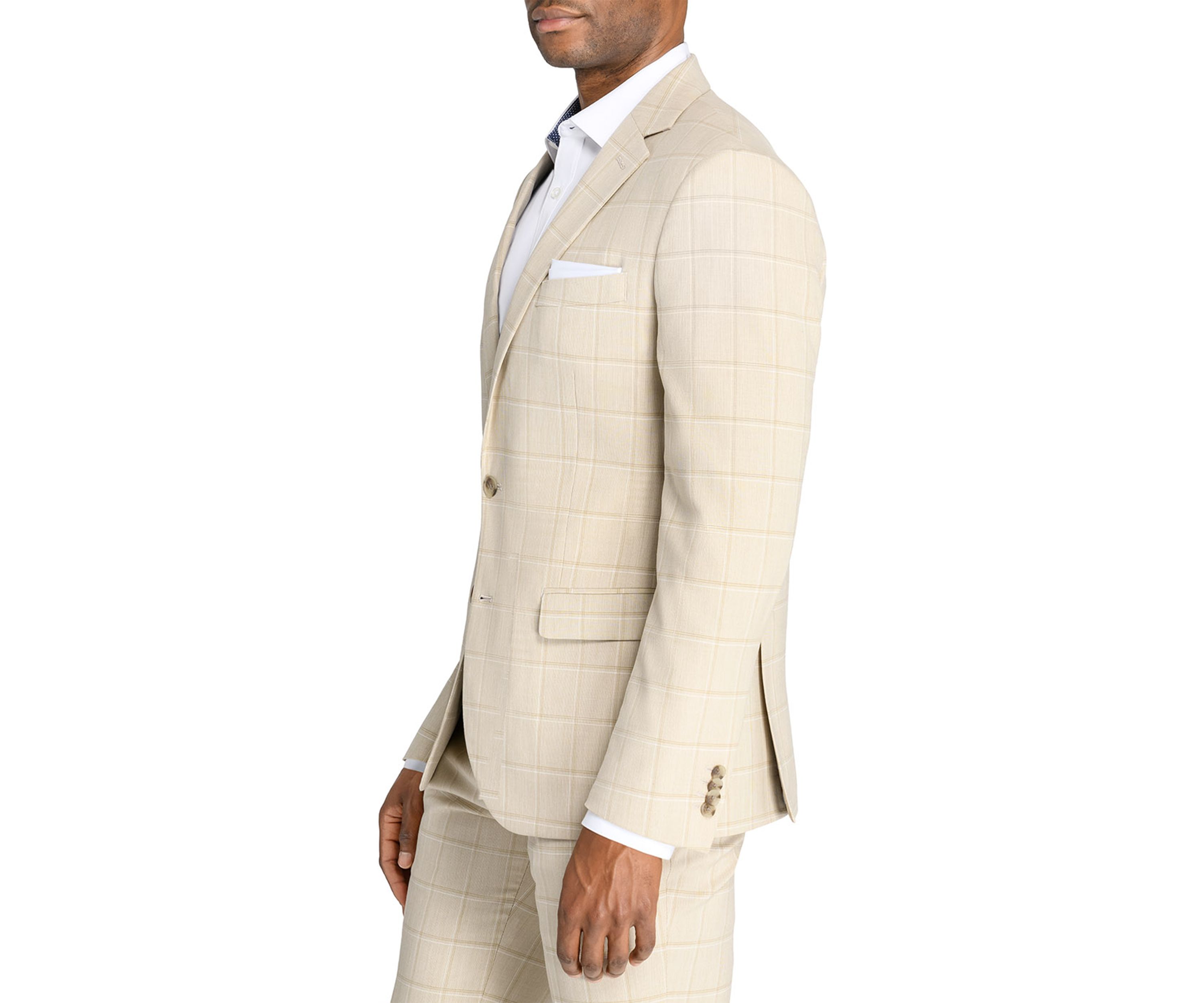  Slim Fit Tan Windowpane Suit Jacket