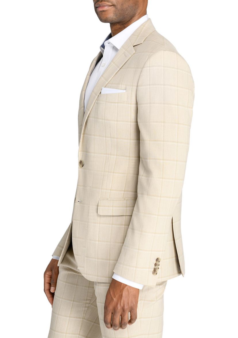  Slim Fit Tan Windowpane Suit Jacket