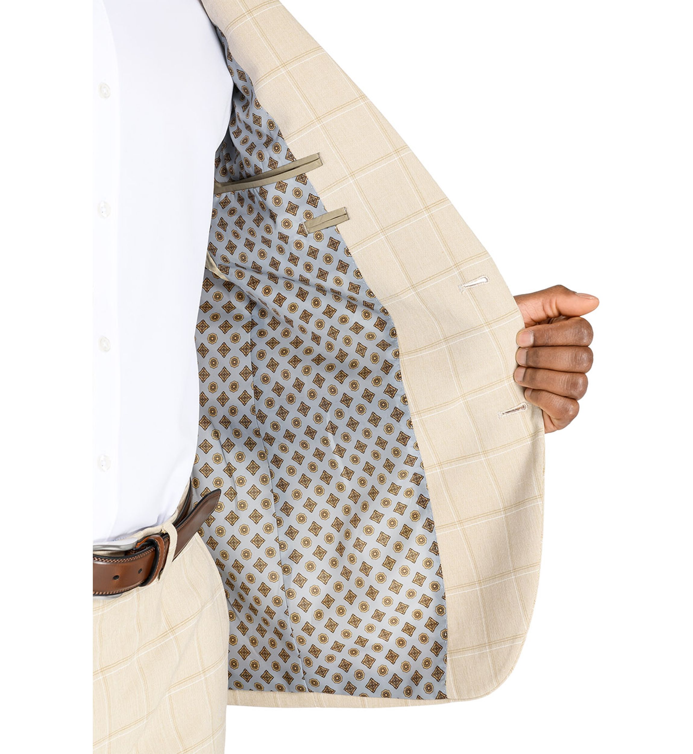  Slim Fit Tan Windowpane Suit Jacket