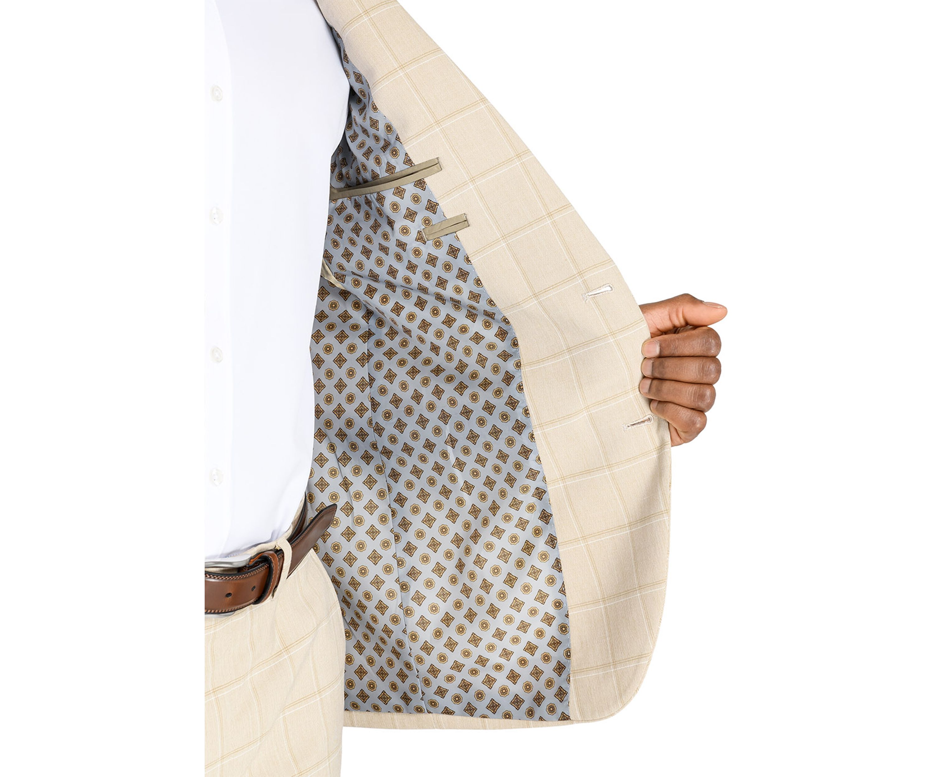  Slim Fit Tan Windowpane Suit Jacket