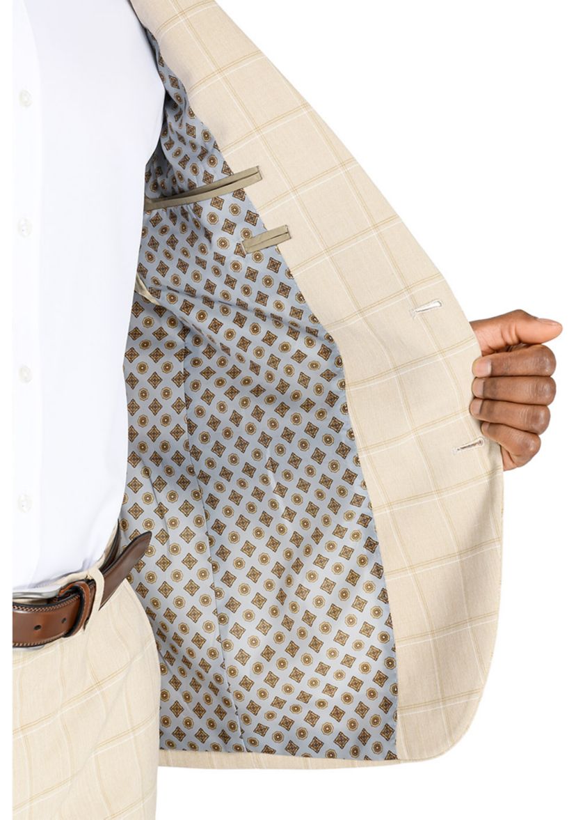  Slim Fit Tan Windowpane Suit Jacket