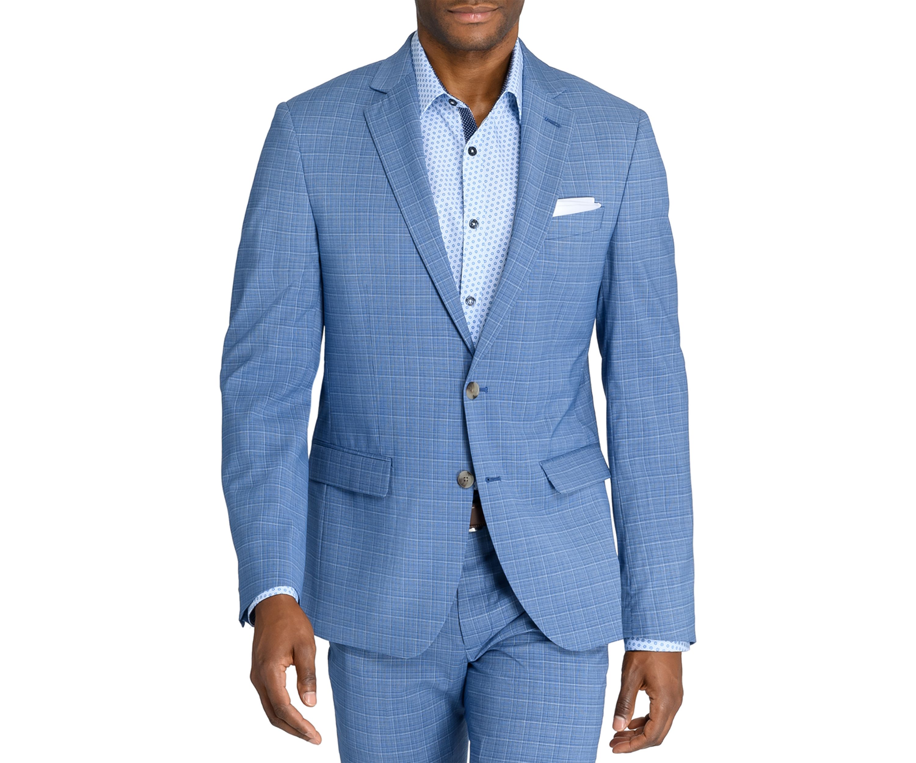  Slim Fit Blue Mini Windowpane Suit Jacket