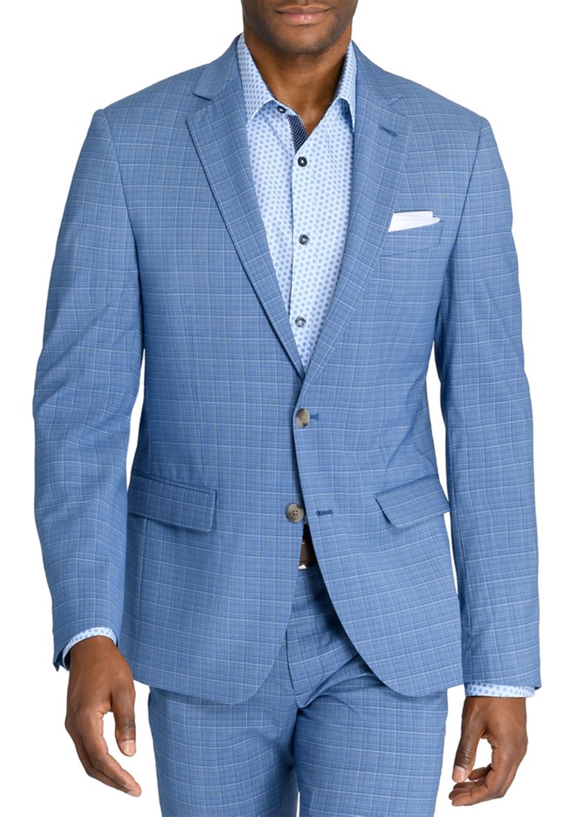  Slim Fit Blue Mini Windowpane Suit Jacket