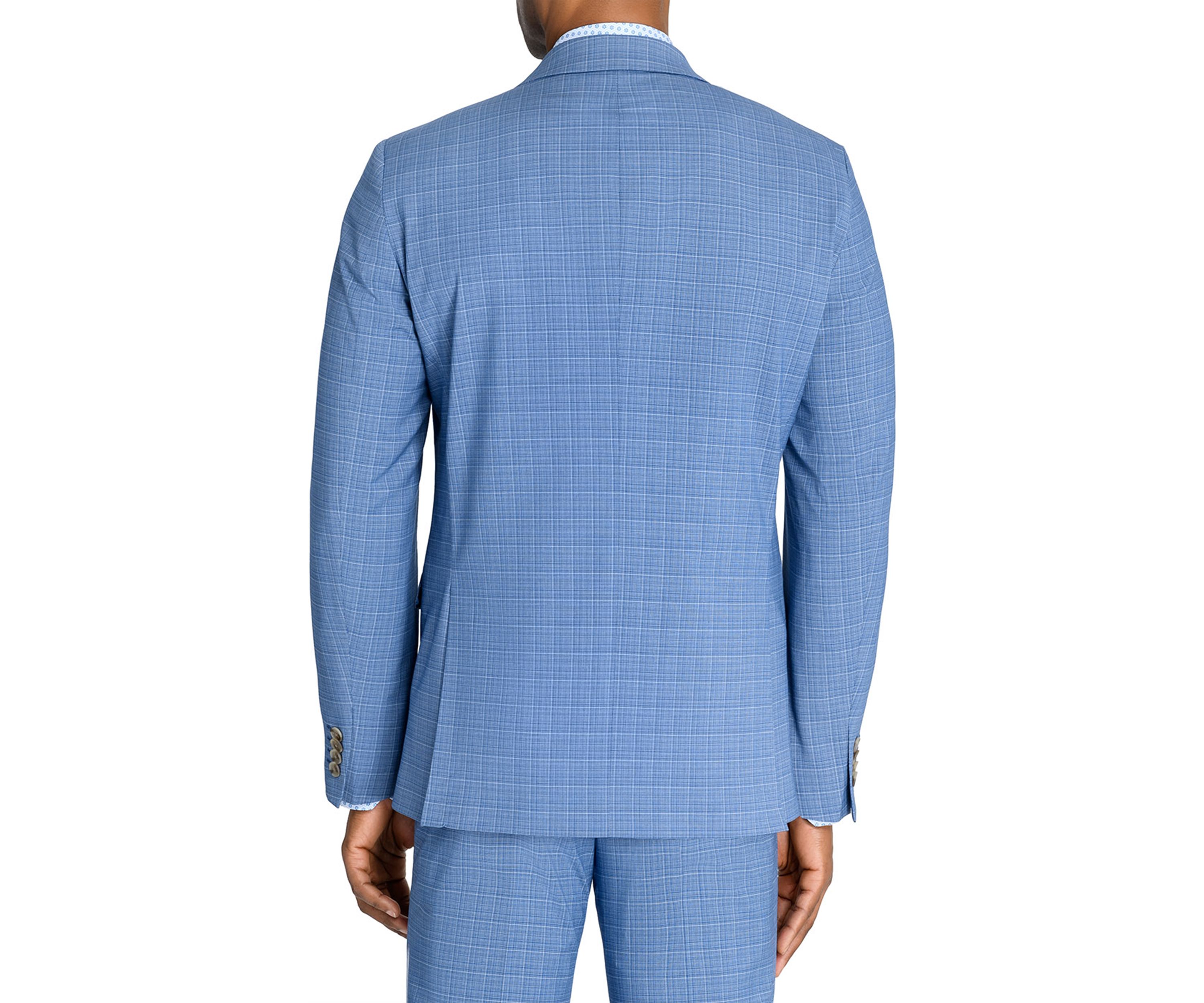  Slim Fit Blue Mini Windowpane Suit Jacket