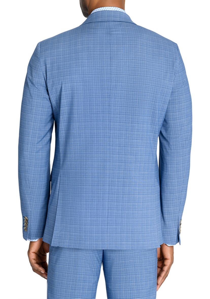  Slim Fit Blue Mini Windowpane Suit Jacket