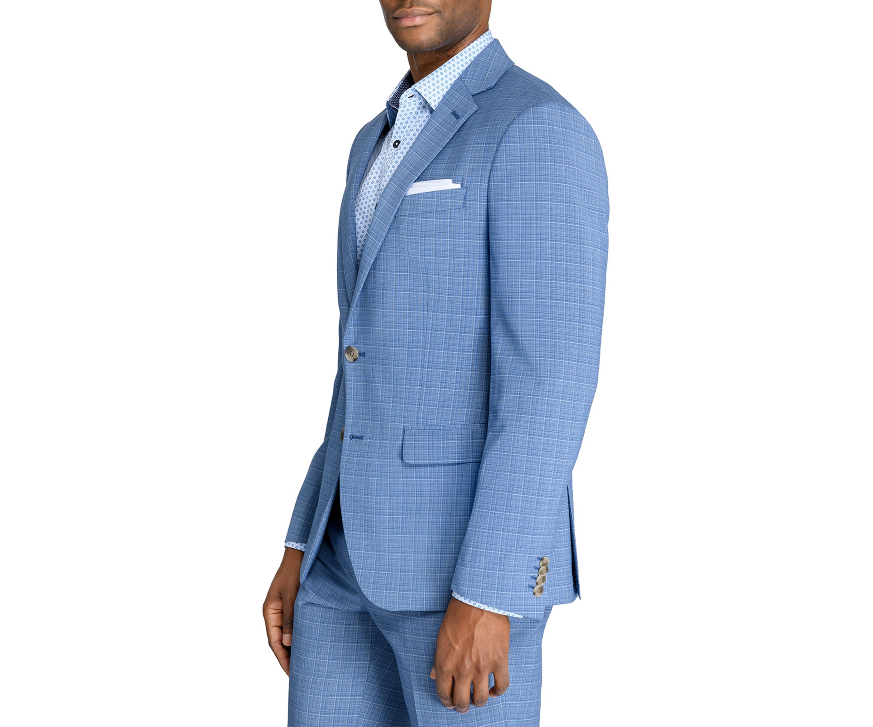  Slim Fit Blue Mini Windowpane Suit Jacket