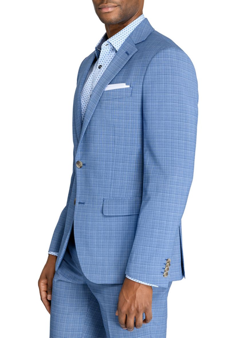  Slim Fit Blue Mini Windowpane Suit Jacket