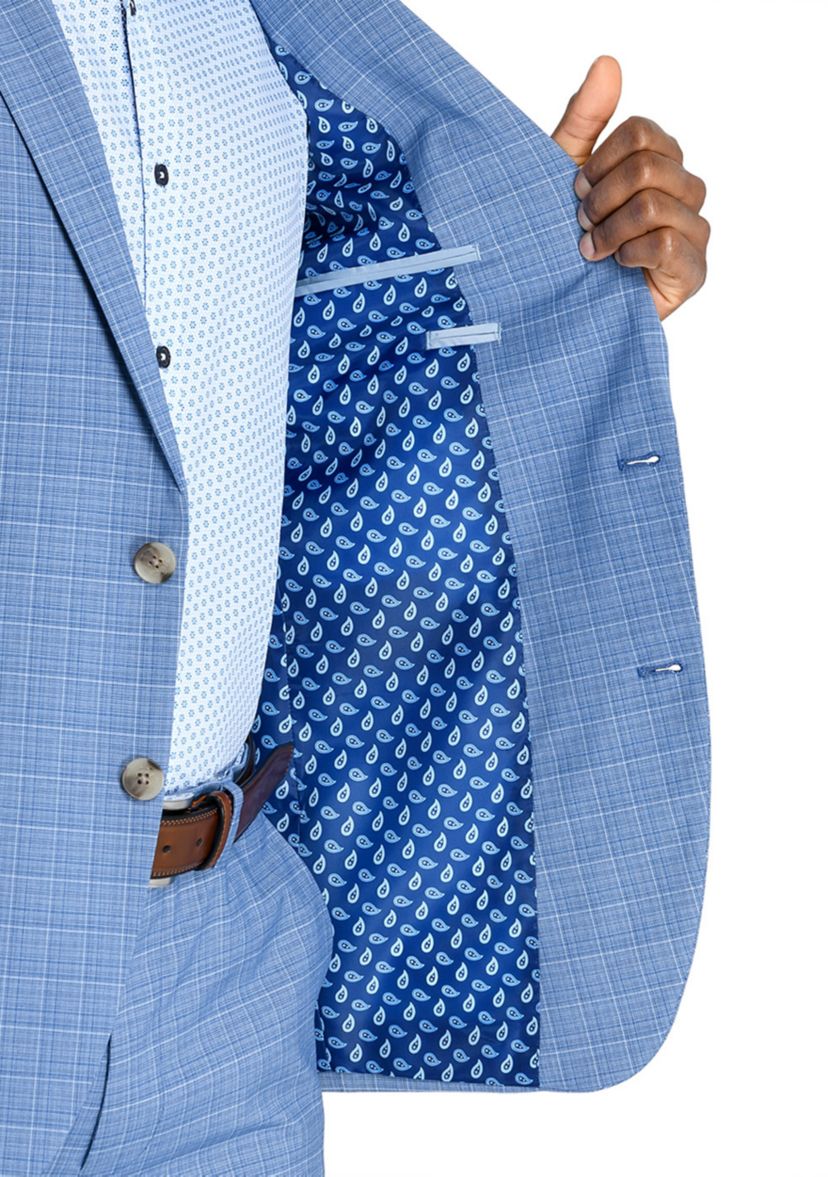  Slim Fit Blue Mini Windowpane Suit Jacket