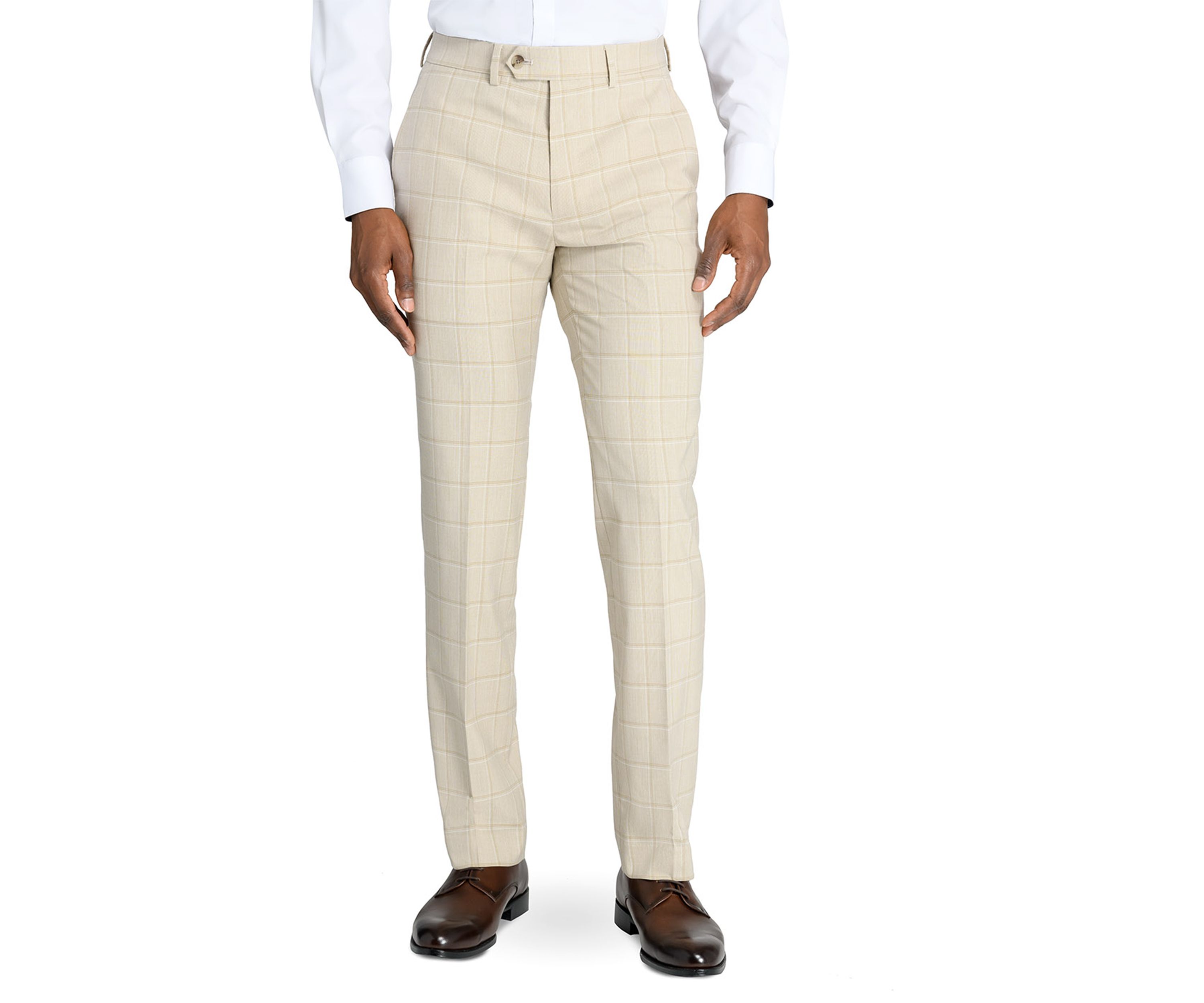 Mens Slim Fit Tan Windowpane Pants