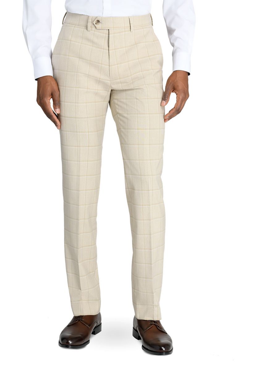 Mens Slim Fit Tan Windowpane Pants