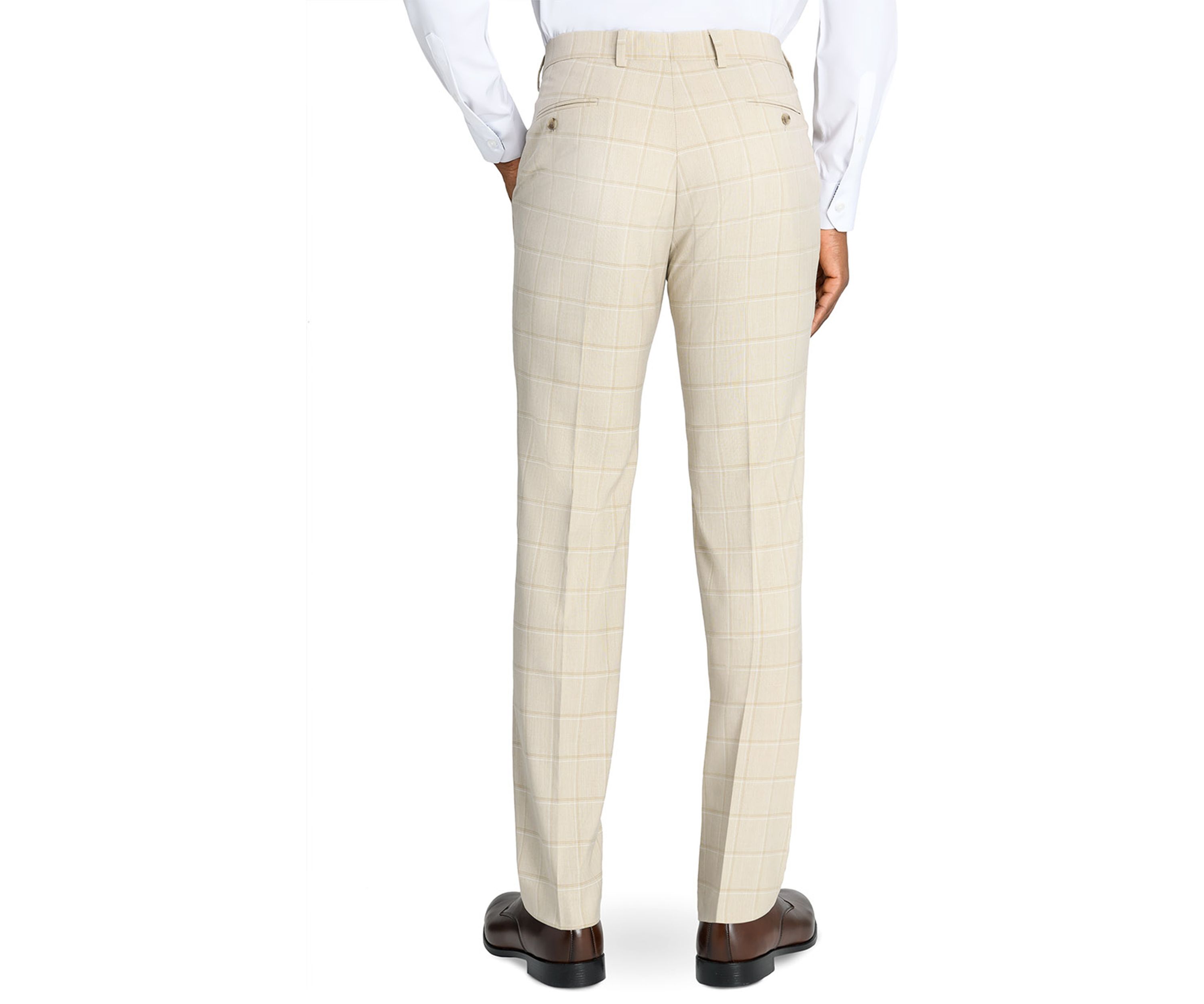 Mens Slim Fit Tan Windowpane Pants