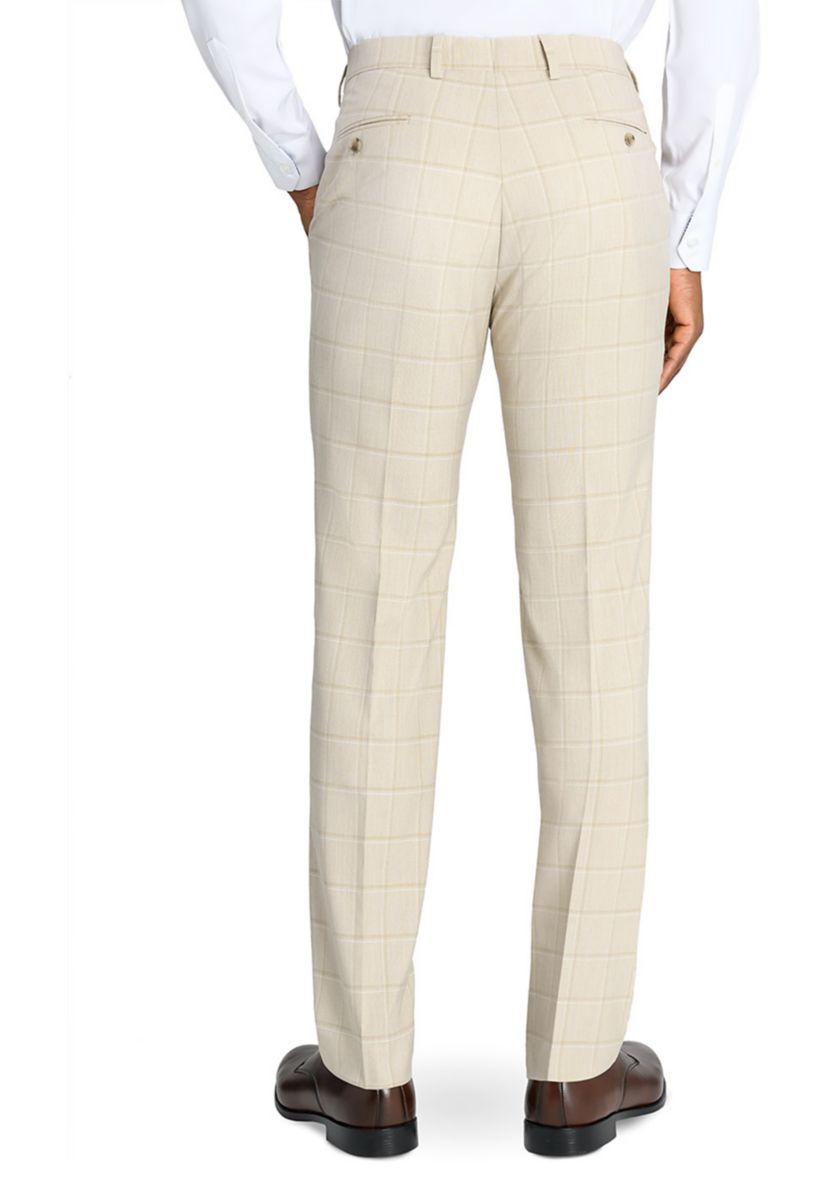 Mens Slim Fit Tan Windowpane Pants