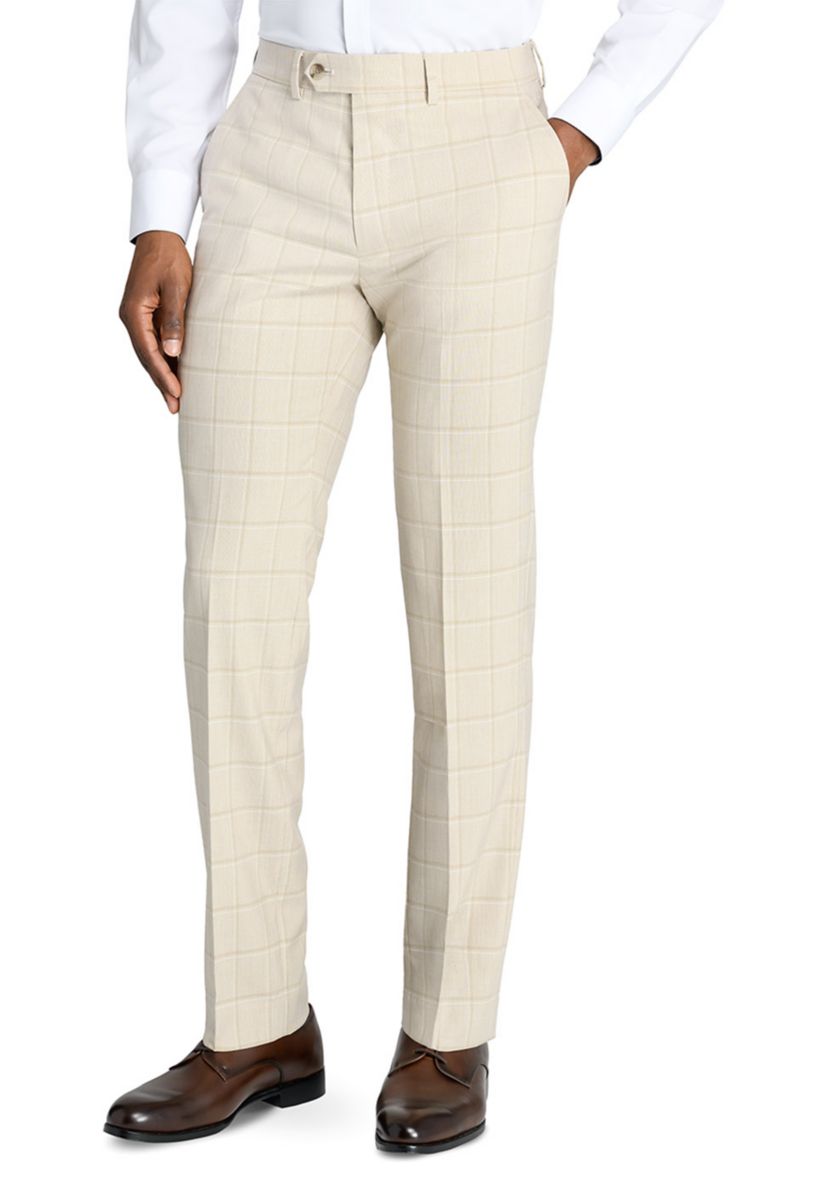 Mens Slim Fit Tan Windowpane Pants