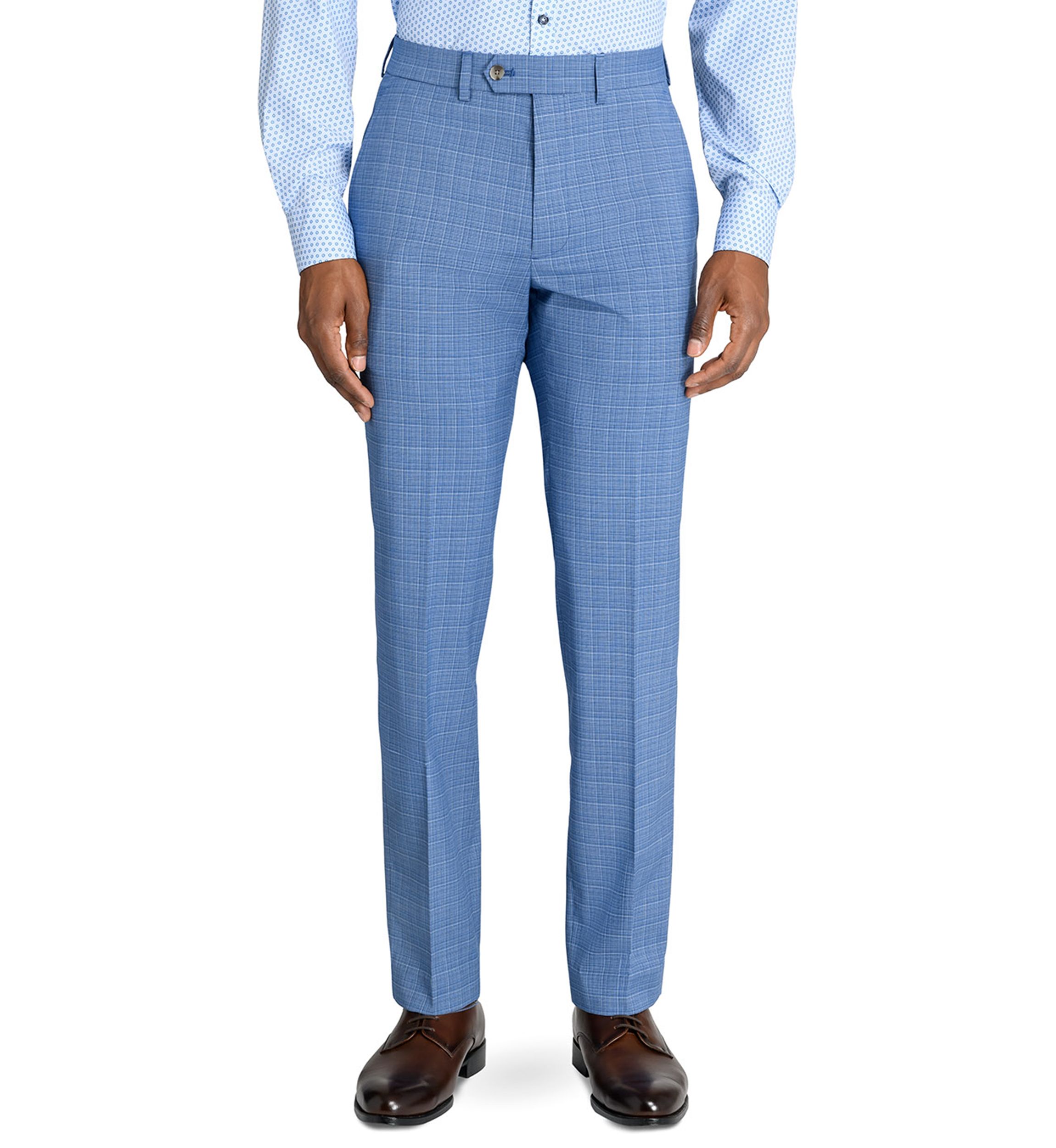 Mens Slim Fit Blue Mini Windowpane Pants