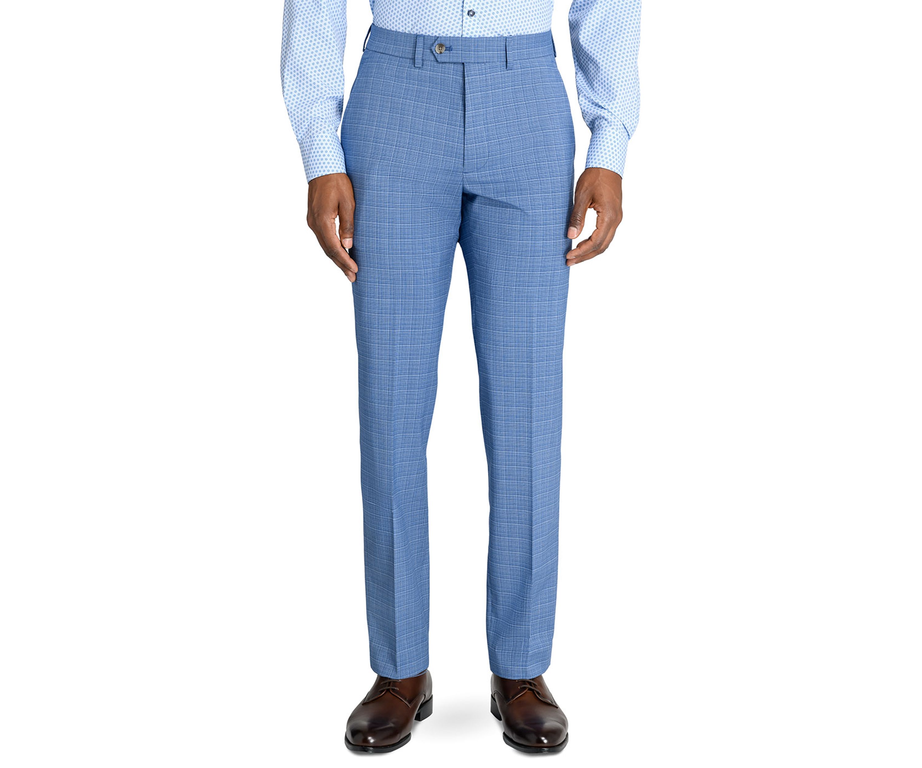 Mens Slim Fit Blue Mini Windowpane Pants