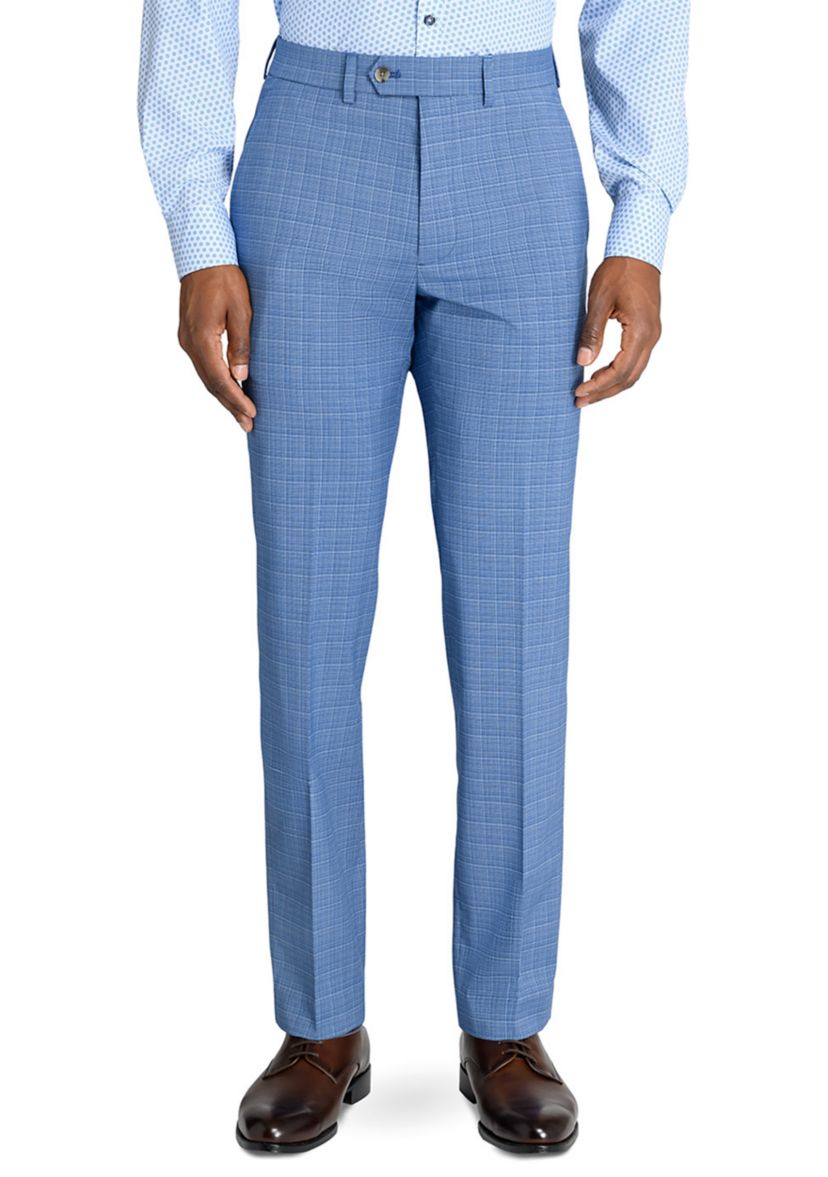 Mens Slim Fit Blue Mini Windowpane Pants