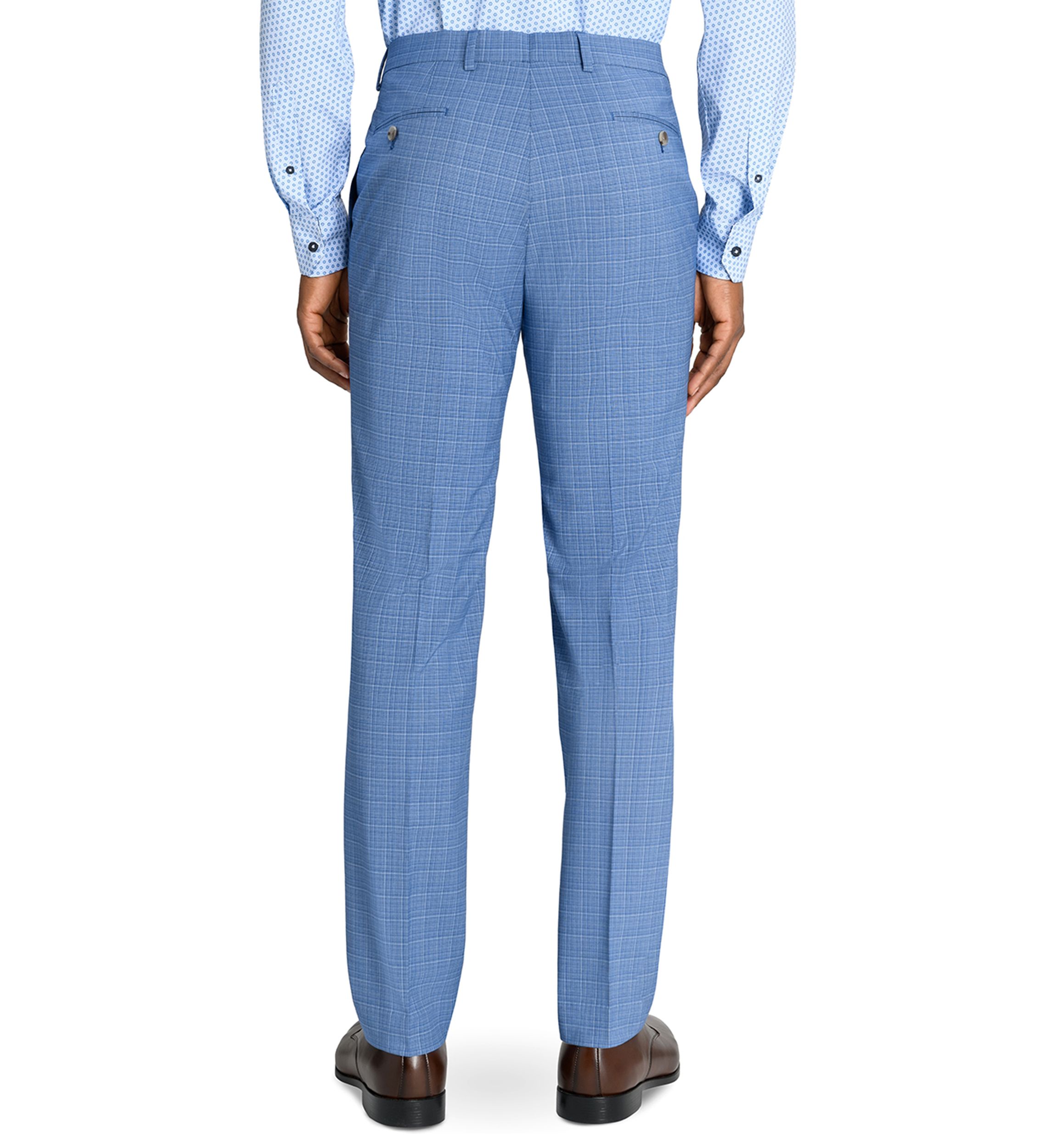 Mens Slim Fit Blue Mini Windowpane Pants