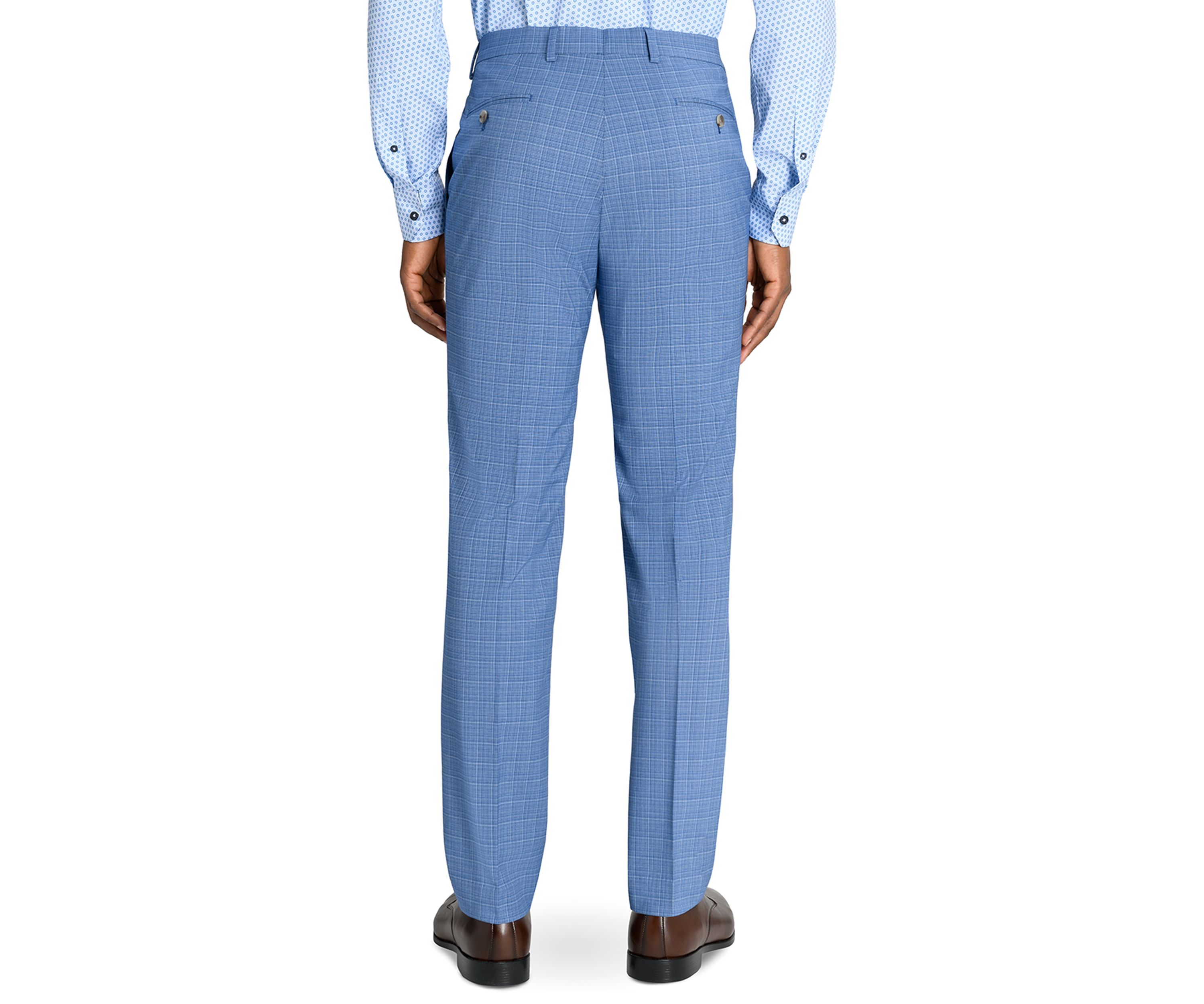 Mens Slim Fit Blue Mini Windowpane Pants