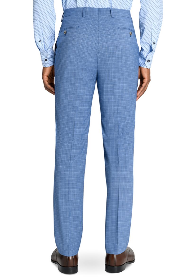 Mens Slim Fit Blue Mini Windowpane Pants