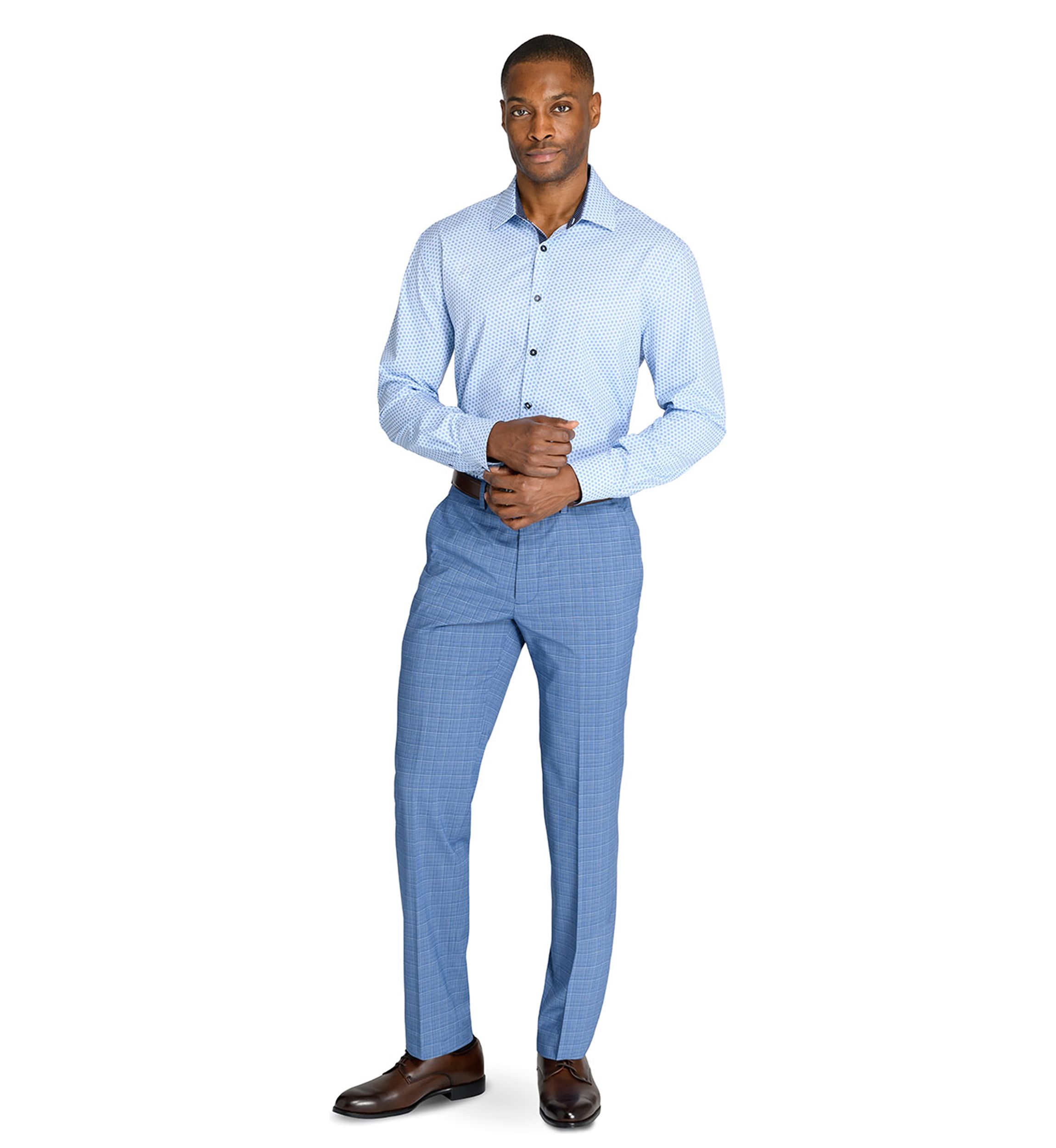 Mens Slim Fit Blue Mini Windowpane Pants