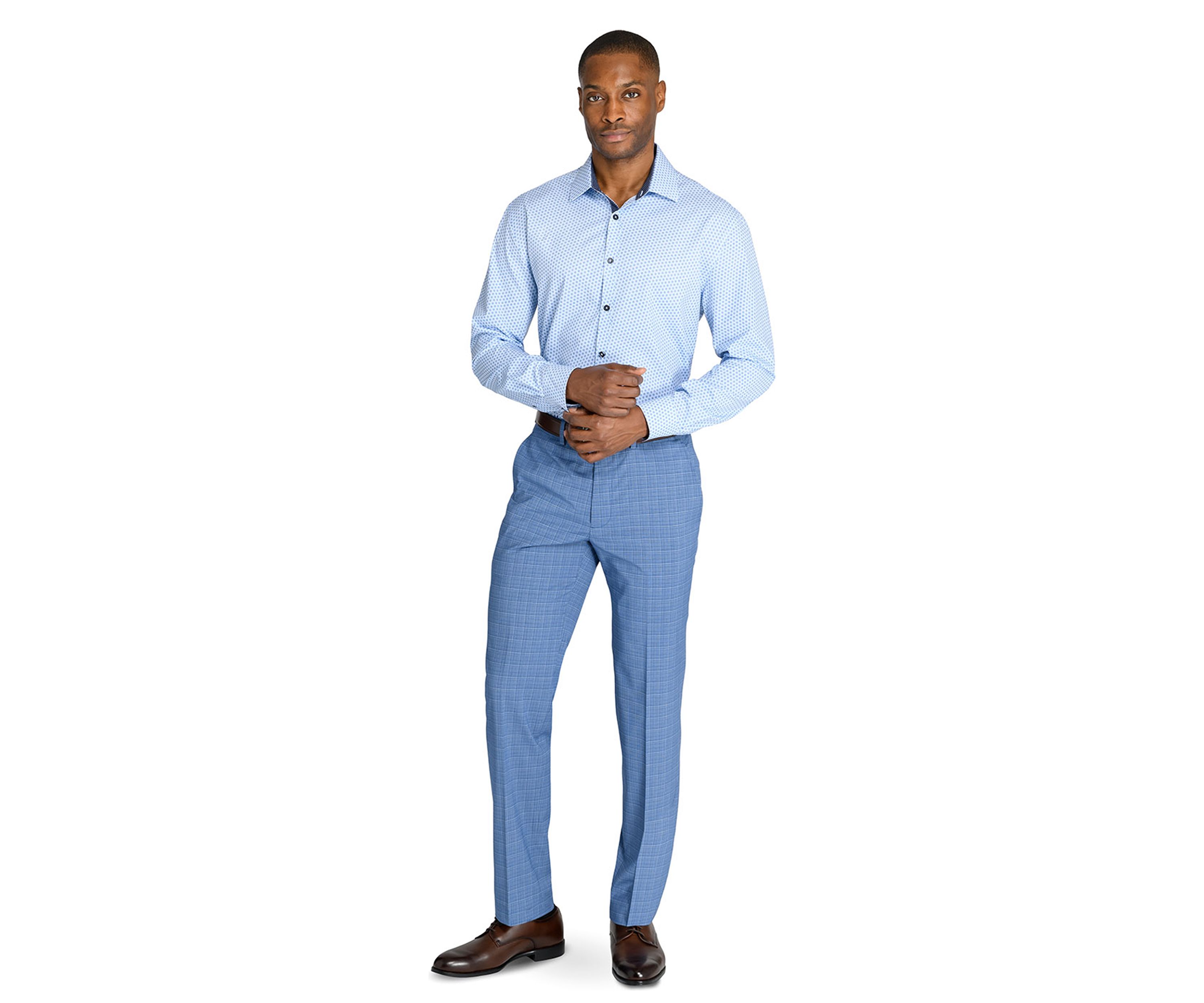 Mens Slim Fit Blue Mini Windowpane Pants