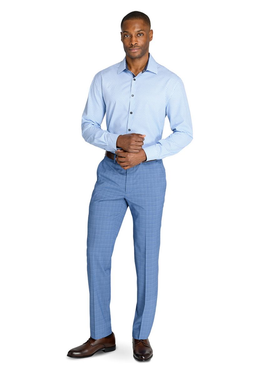 Mens Slim Fit Blue Mini Windowpane Pants