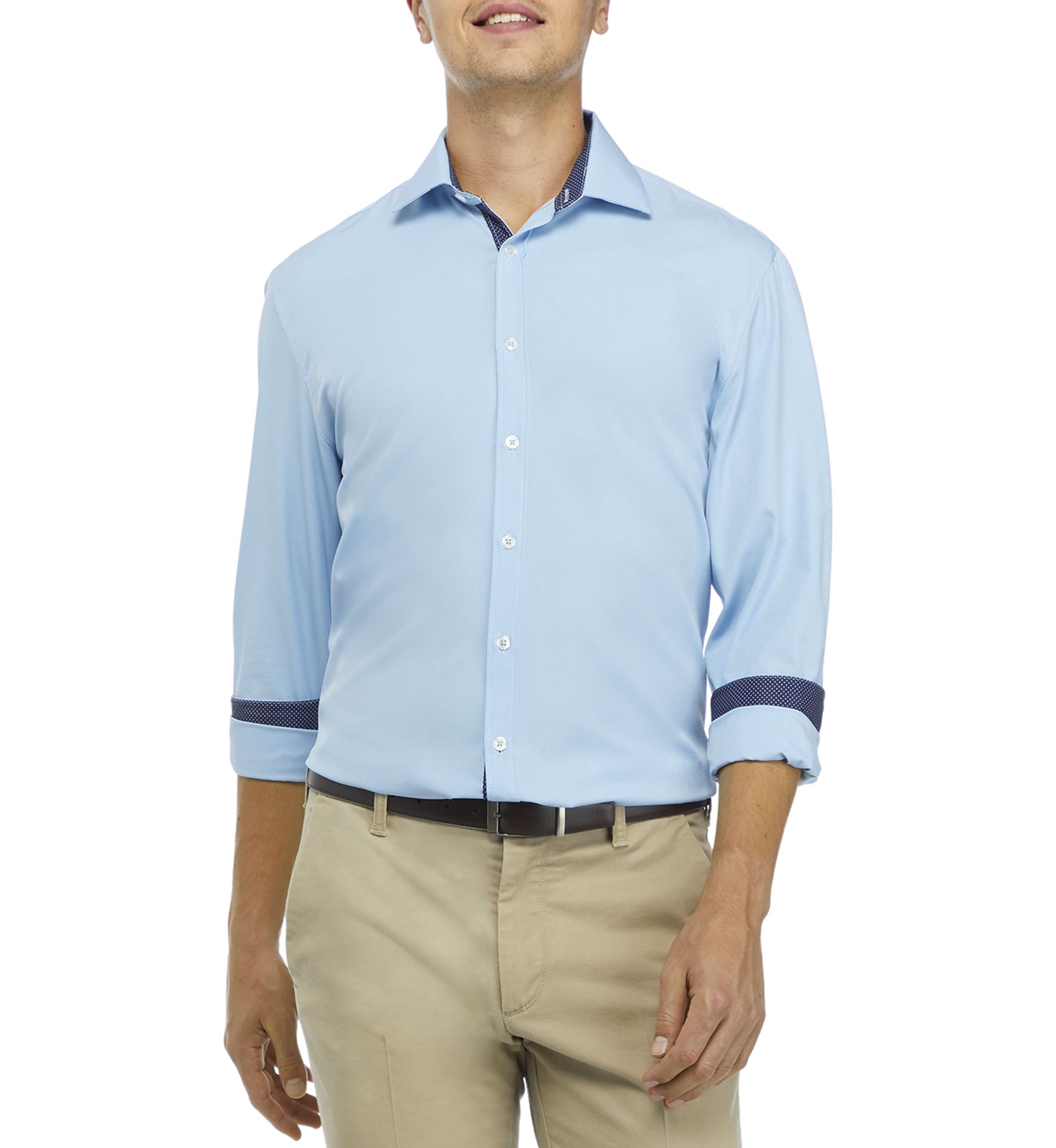 Mens Slim-Fit Performance Stretch Solid Dress Shirt