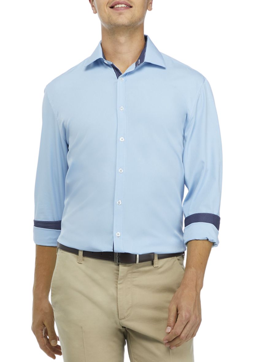 Mens Slim-Fit Performance Stretch Solid Dress Shirt