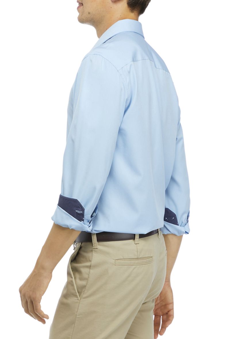 Mens Slim-Fit Performance Stretch Solid Dress Shirt