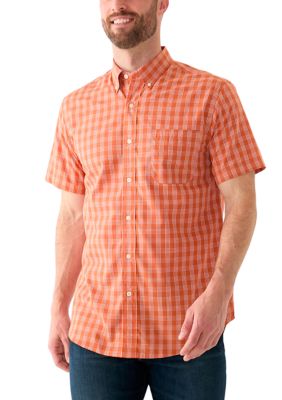 Saddlebred Men's Short Sleeve Easy Care Plaid Shirt, Orange, Medium