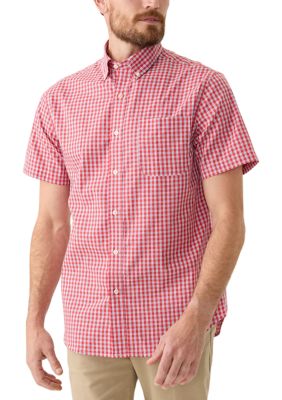 Saddlebred Men's Short Sleeve Easy Care Plaid Shirt, Red, Medium